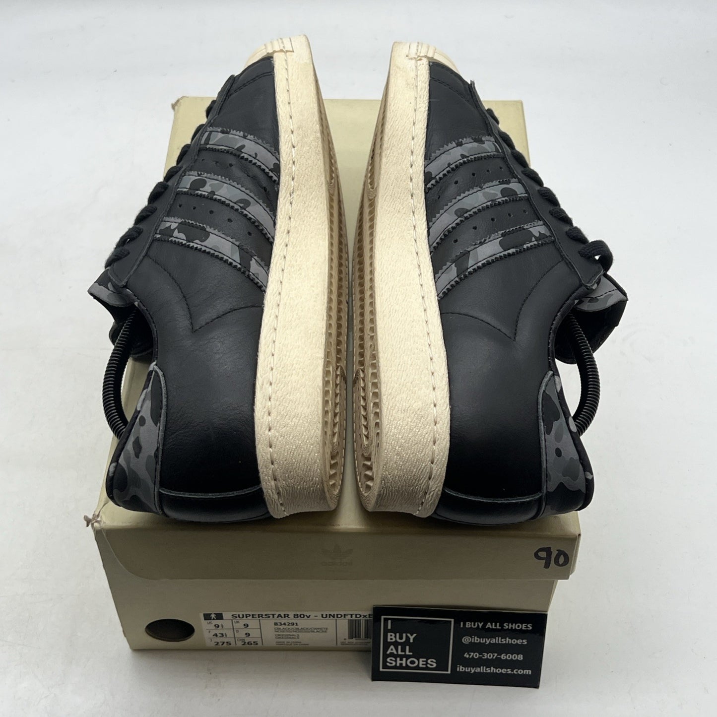 Size 9.5 - adidas Undefeated x A Bathing Ape x Superstars 80v Black (B34291)