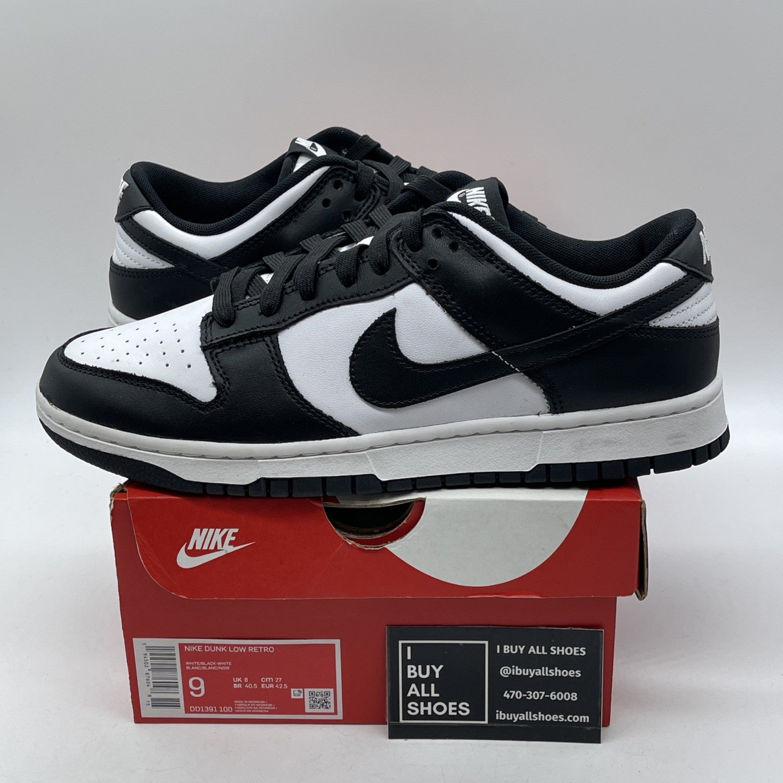 Size 9 - Nike Dunk Low Black White Leather (DD1391-100)