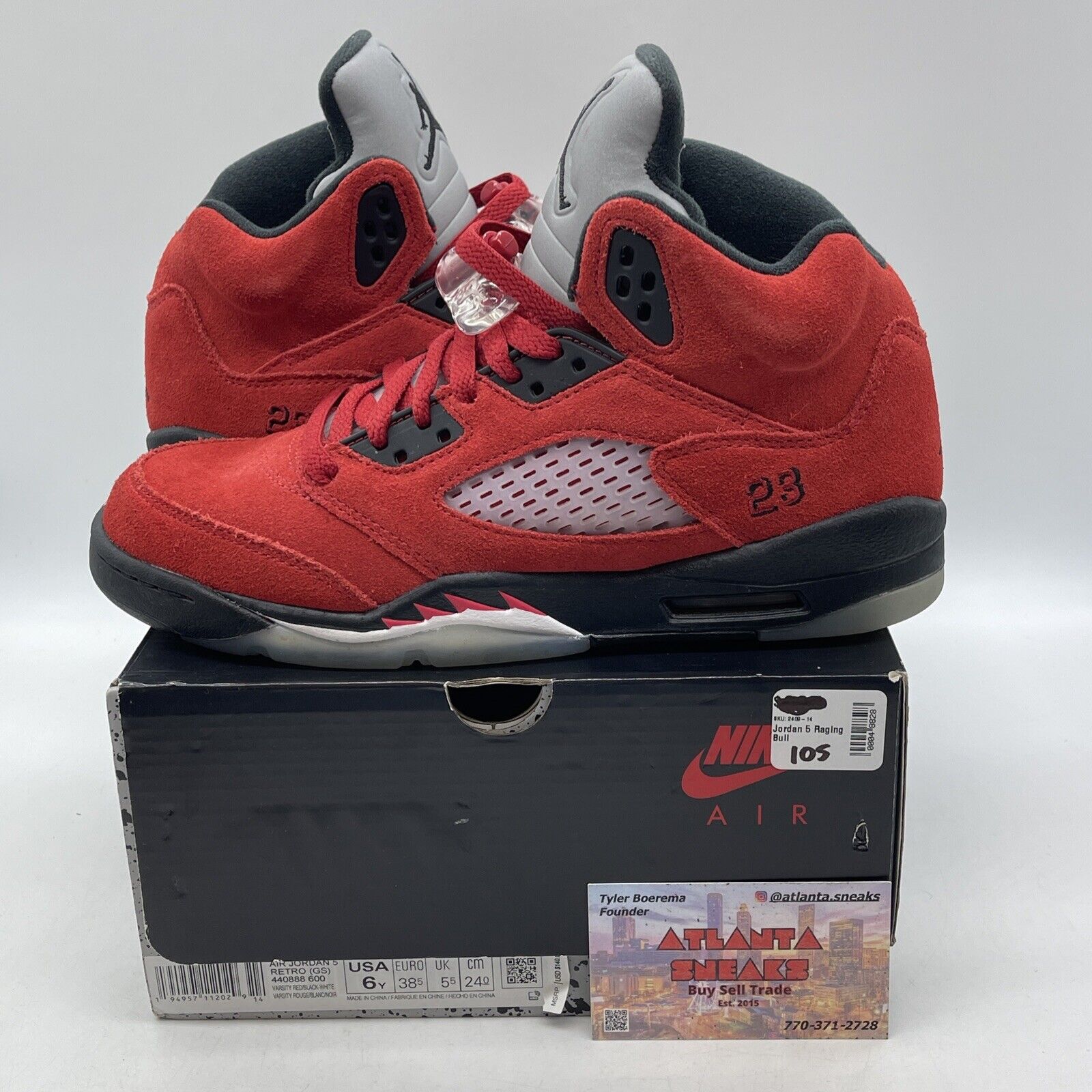 Size 6Y - Jordan 5 Retro Mid Raging Bull Black Silver Red Suede (440888-600)