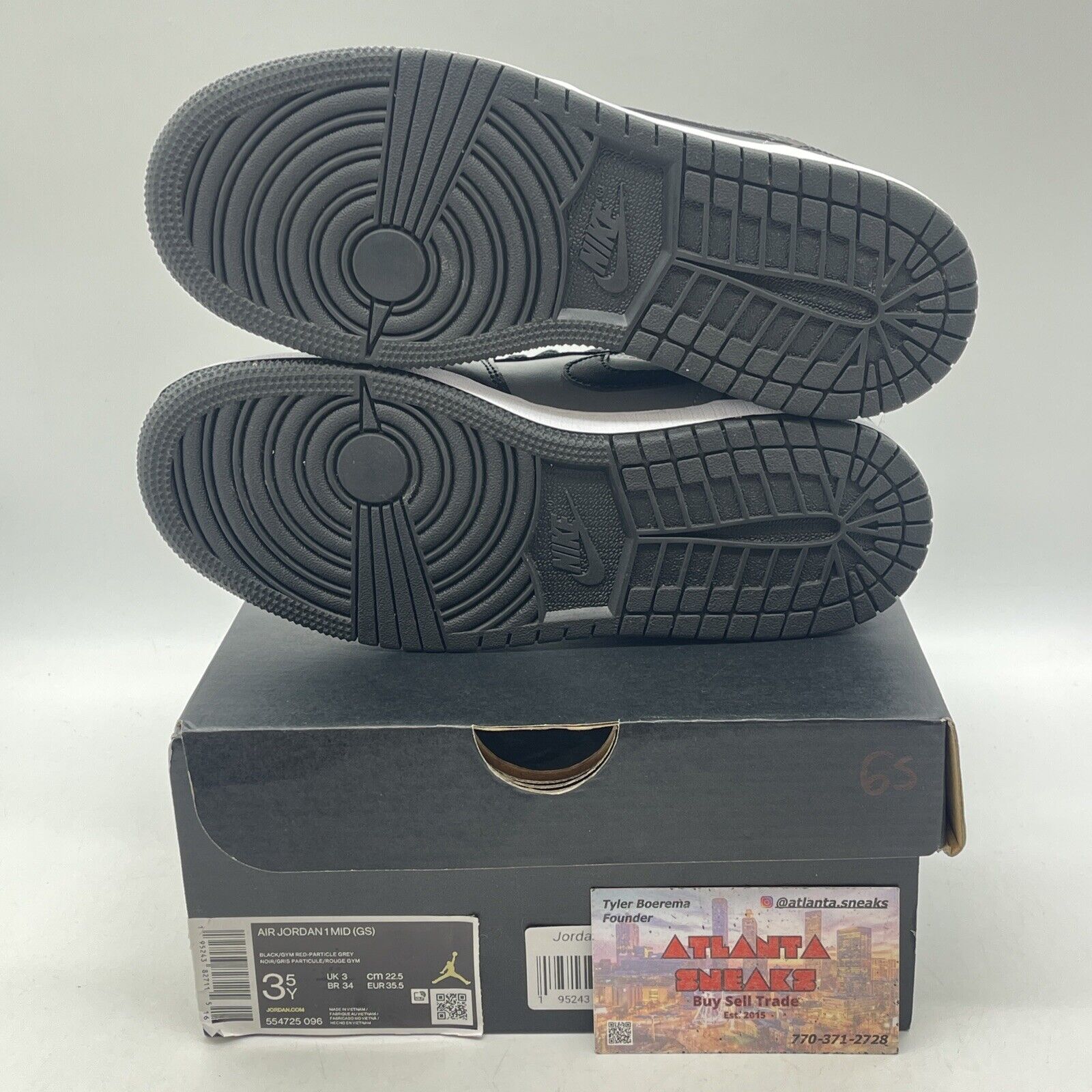 Size 3.5Y - Jordan 1 Mid Black Shadow Grey White Leather (554725-096)
