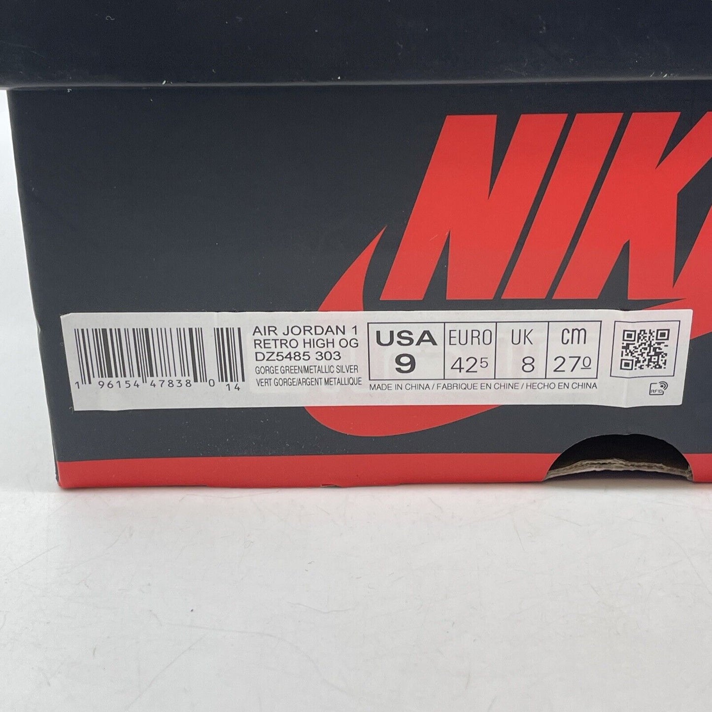 Size 9 - Jordan 1 Retro OG High Gorge Green White Silver Leather (DZ5485-303)
