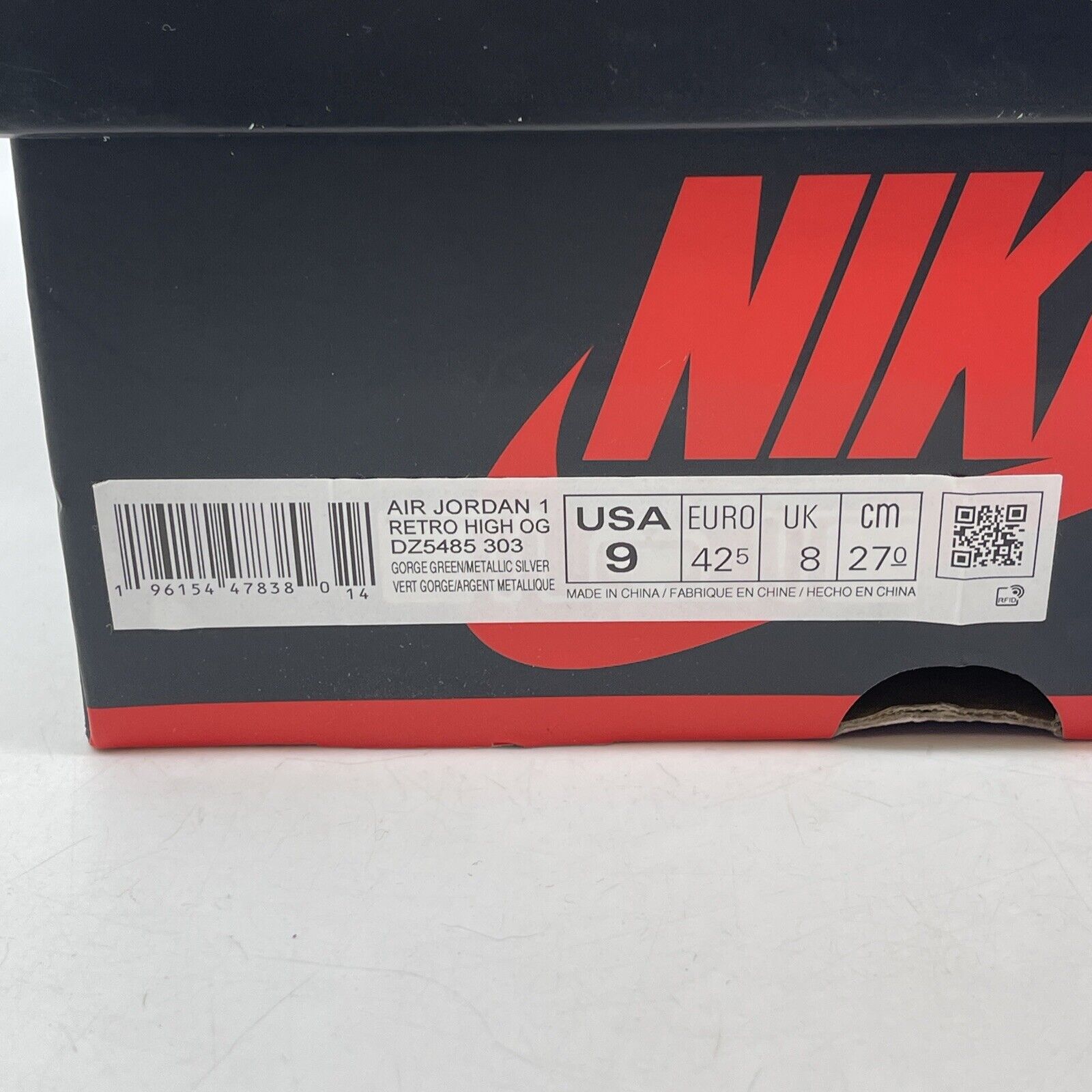 Size 9 - Jordan 1 Retro OG High Gorge Green White Silver Leather (DZ5485-303)