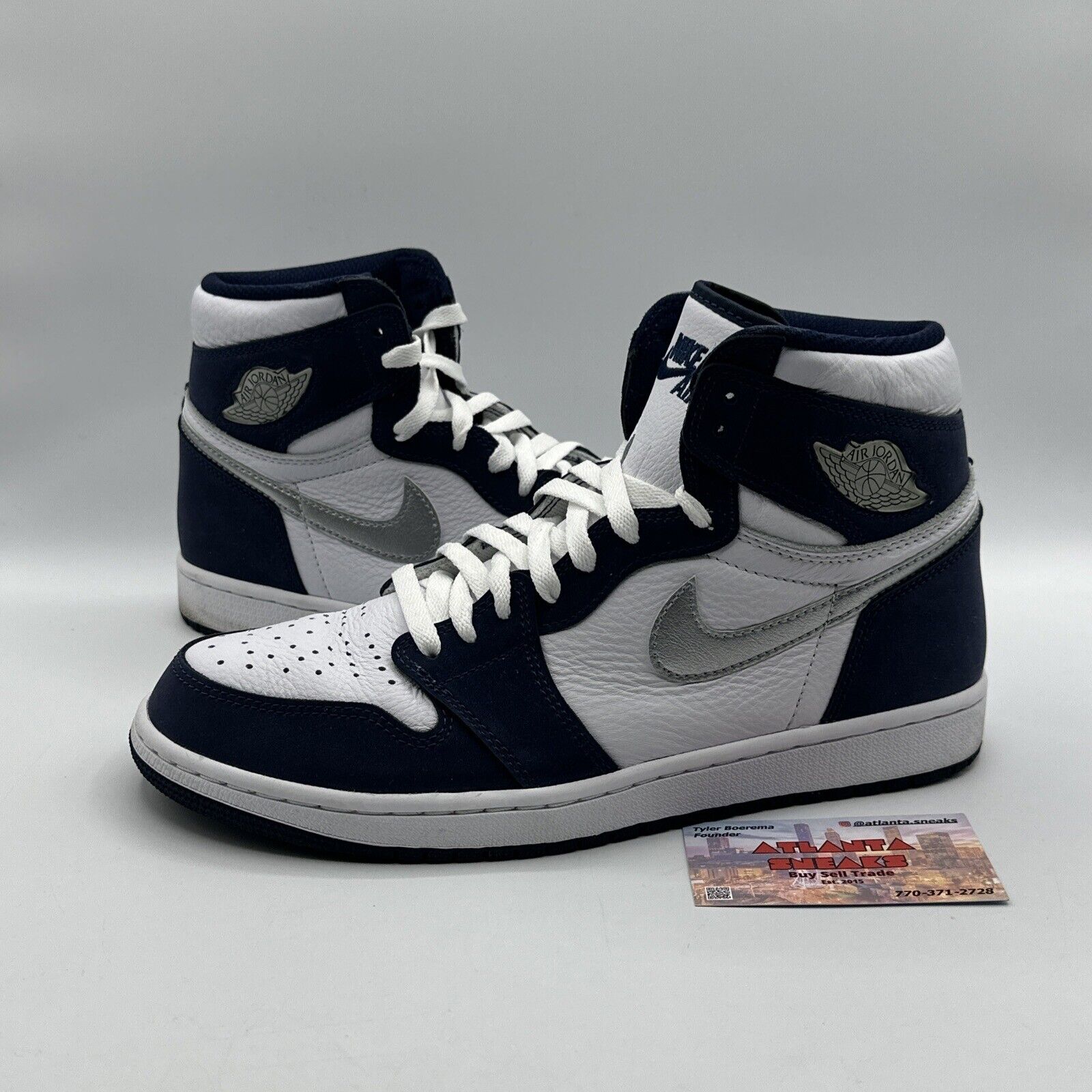 Size 9.5 - Jordan 1 Retro High CO.JP Midnight Navy White Silver Swoosh Suede Lea