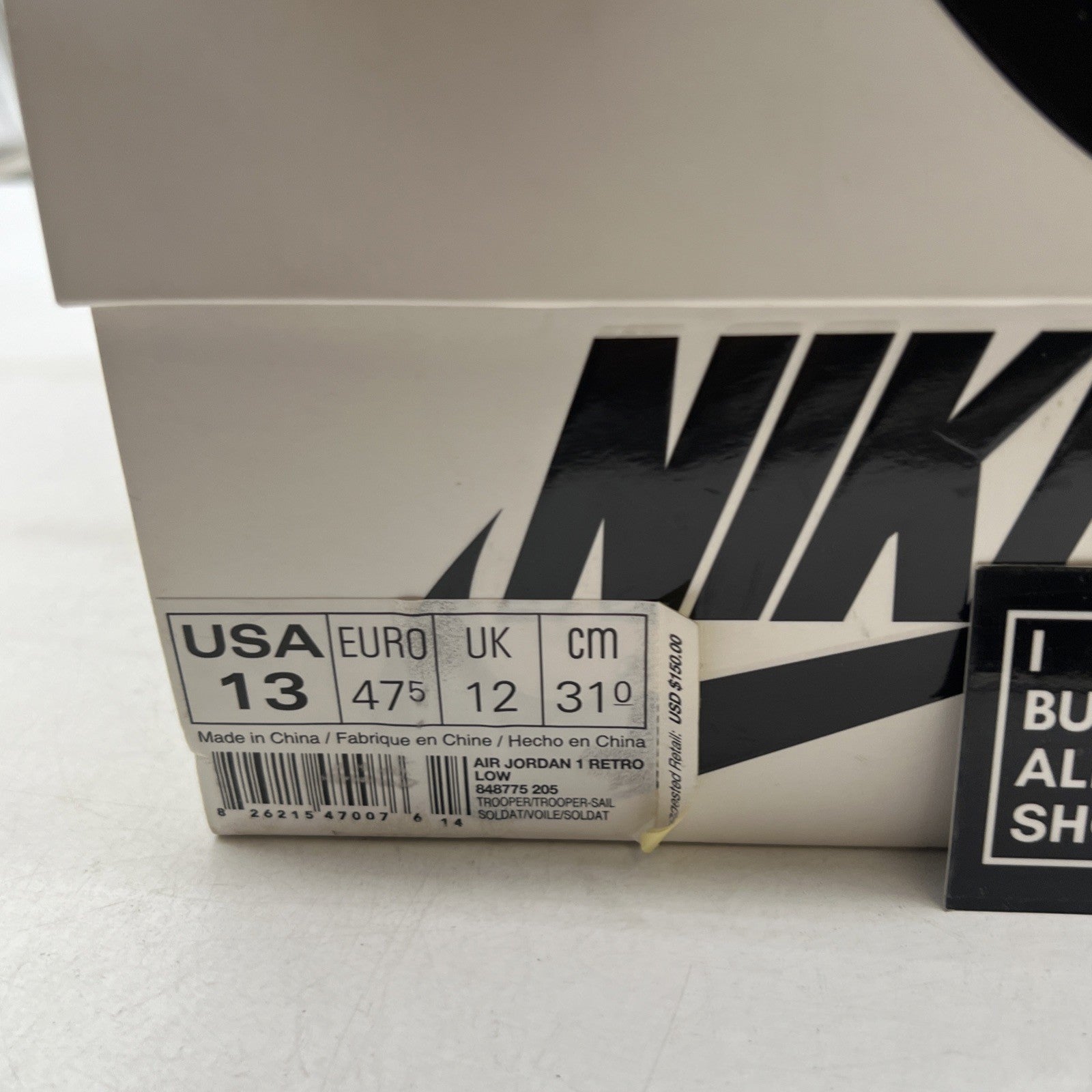 Size 13 - Air Jordan 1 Retro Swooshless Low Trooper (848775-205)