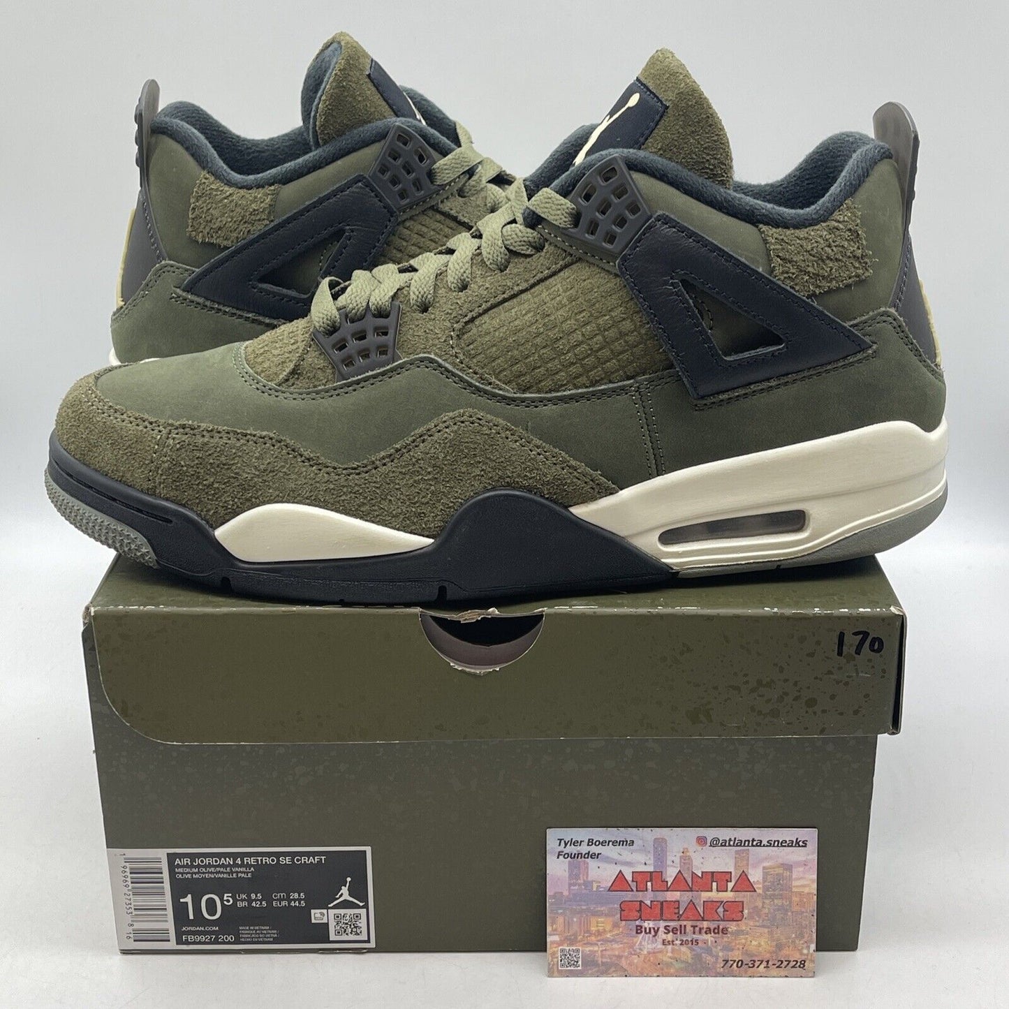 Size 10.5 - Jordan 4 SE Retro Low Craft - Olive Black Suede White (FB9927-200)