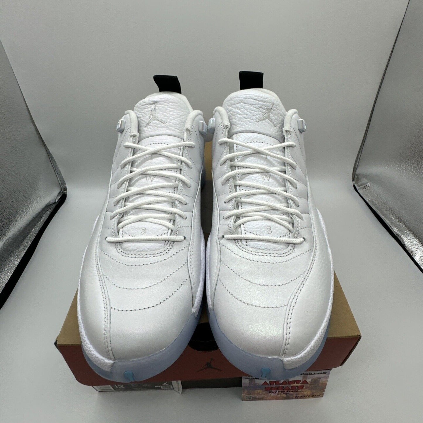 Size 12 - Jordan 12 Retro Low Easter white icy, blue leather suede, shiny new