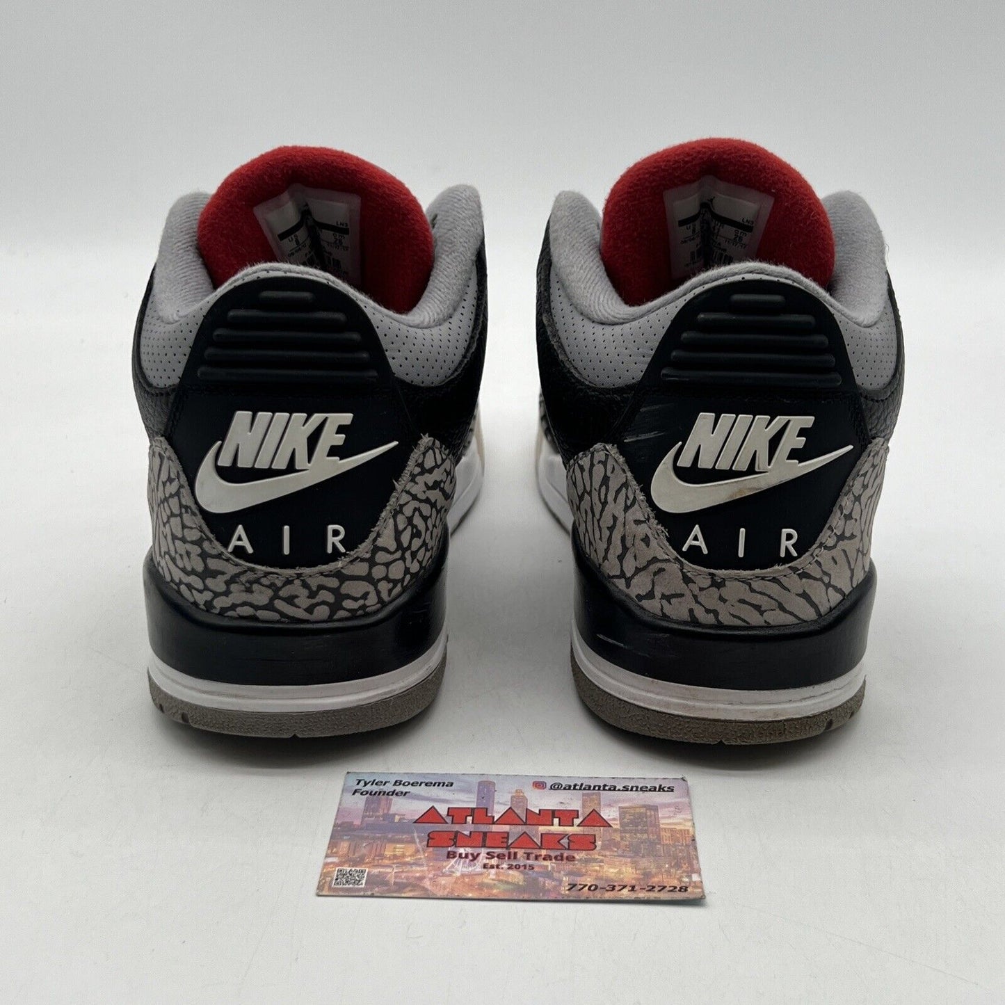 Size 8 - Jordan 3 Retro OG Mid Black Cement Grey Leather Red (854262-001)