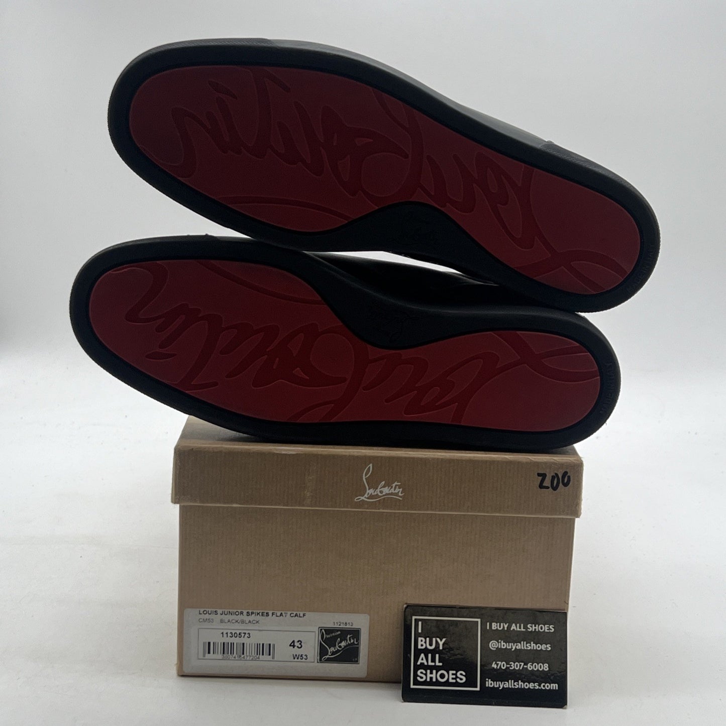 Size 43 -Christian Louboutin Black Leather Louis Junior Spikes Low Top Sneakers