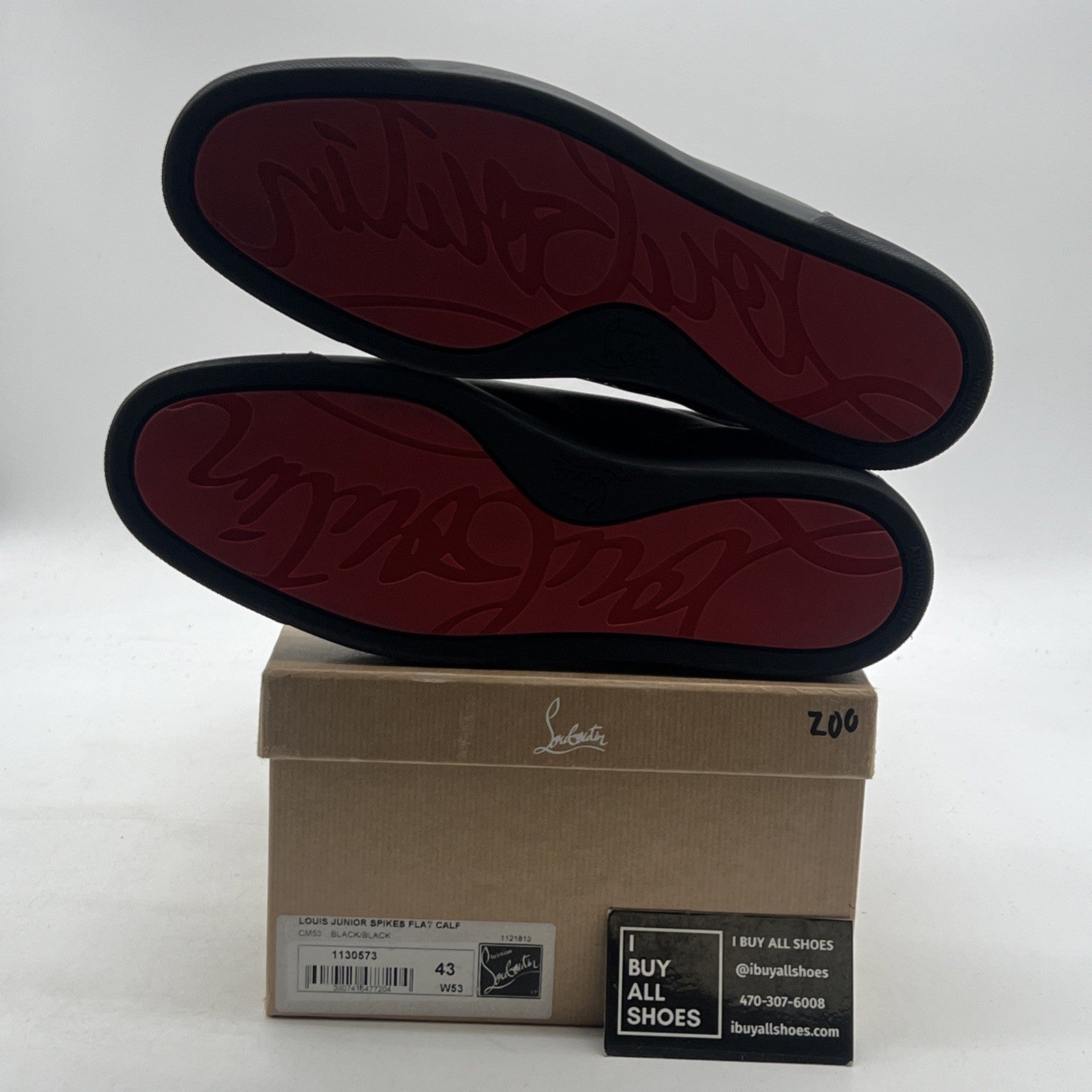 Size 43 -Christian Louboutin Black Leather Louis Junior Spikes Low Top Sneakers
