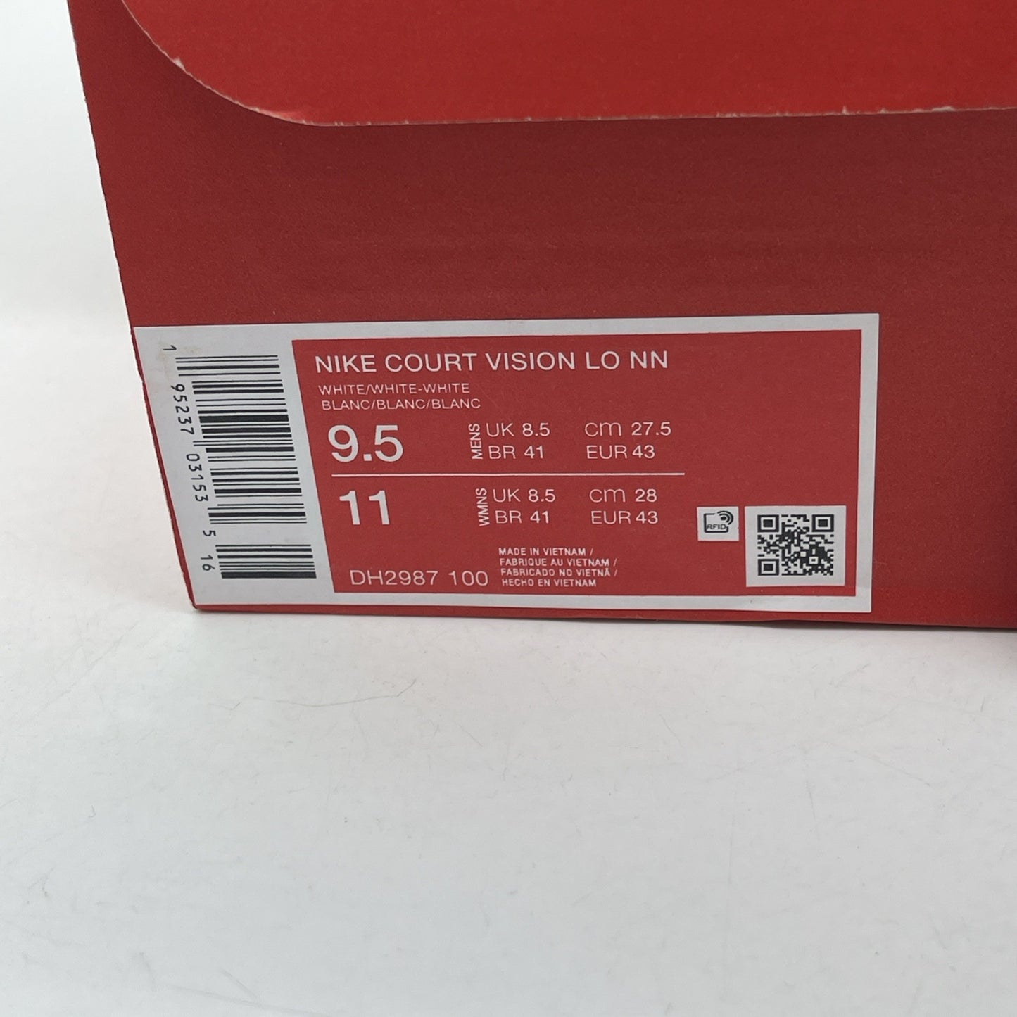 Size 9.5 - Nike Court Vision Next Nature Low Triple White Leather (DH2987-100)