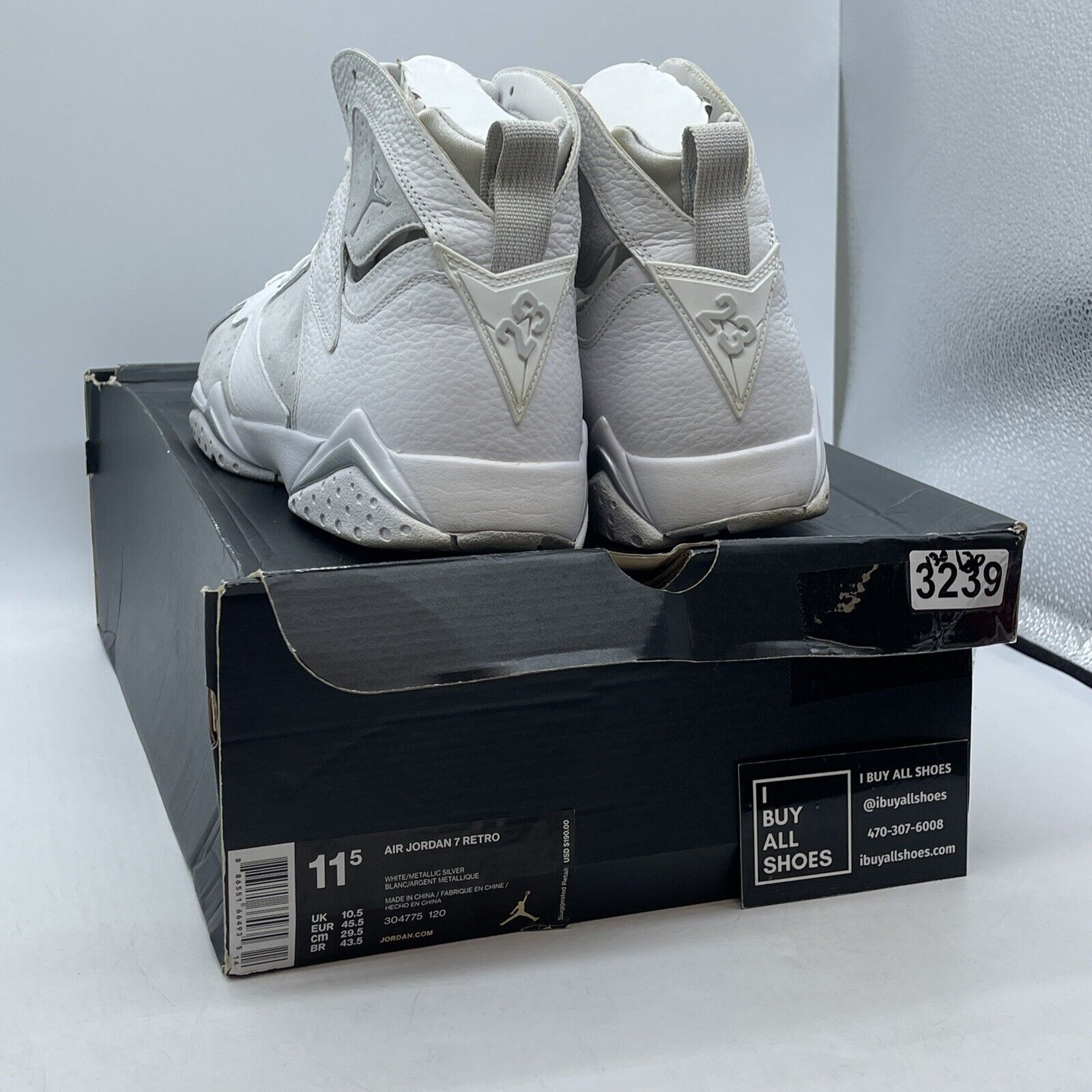 Size 11.5 - Air Jordan 7 Retro Pure Money Grey White Suede Leather (304775-120)