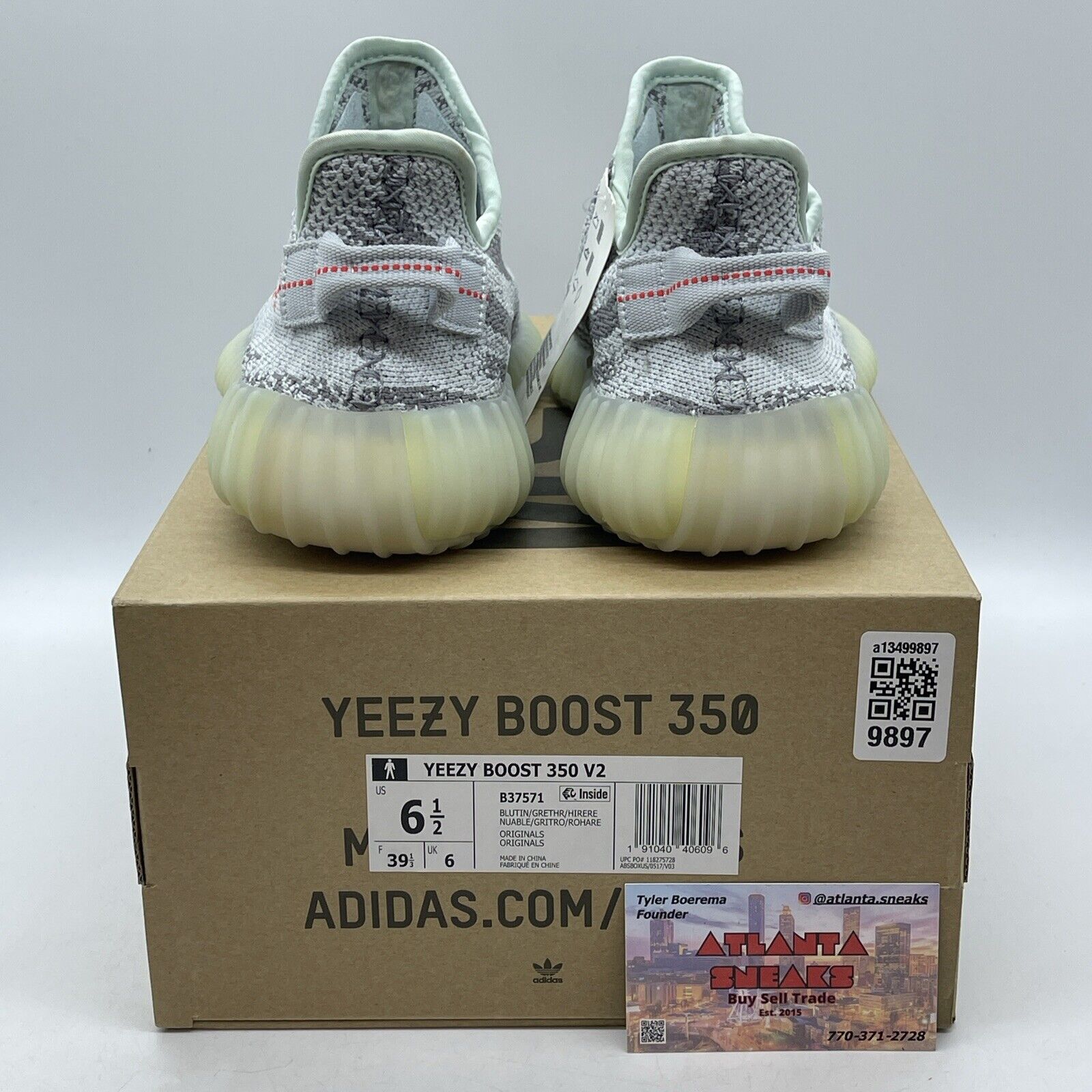 Size 6.5 - adidas Yeezy Boost 350 V2 Low Blue Tint Grey White Red (B37571)