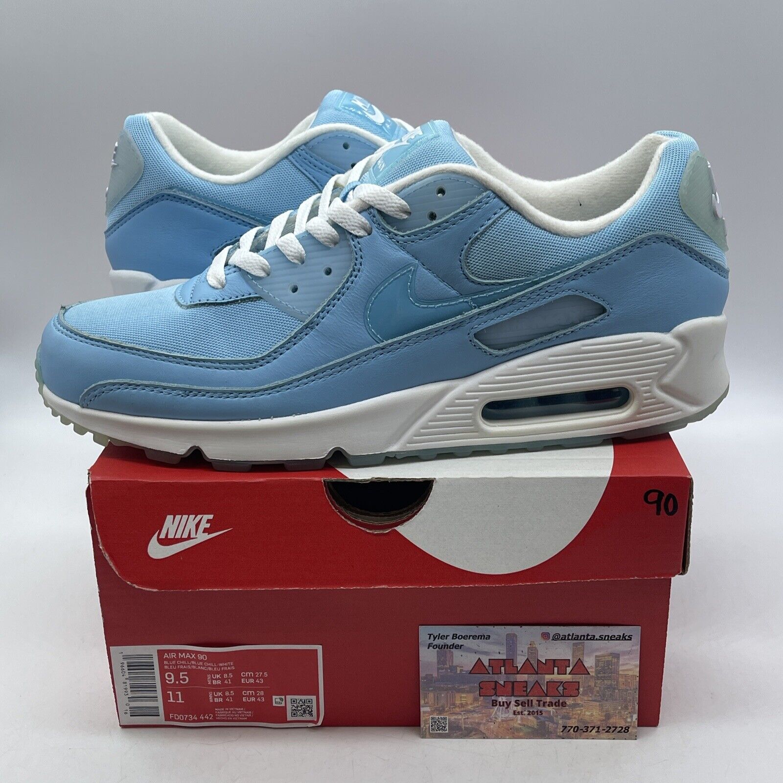 Size 9.5 - Nike Air Max 90 Blue Chill White Suede Leather (FD0734-442)