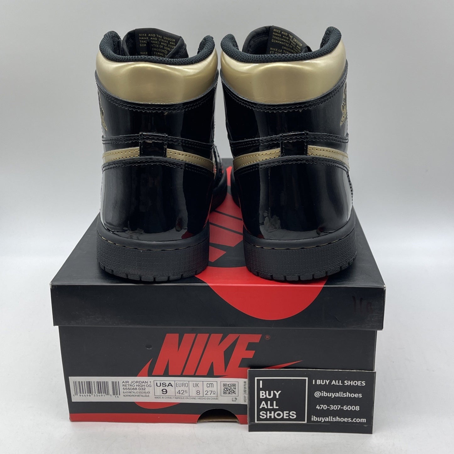 Size 9 - Jordan 1 Black Metallic Gold Leather (555088-032)