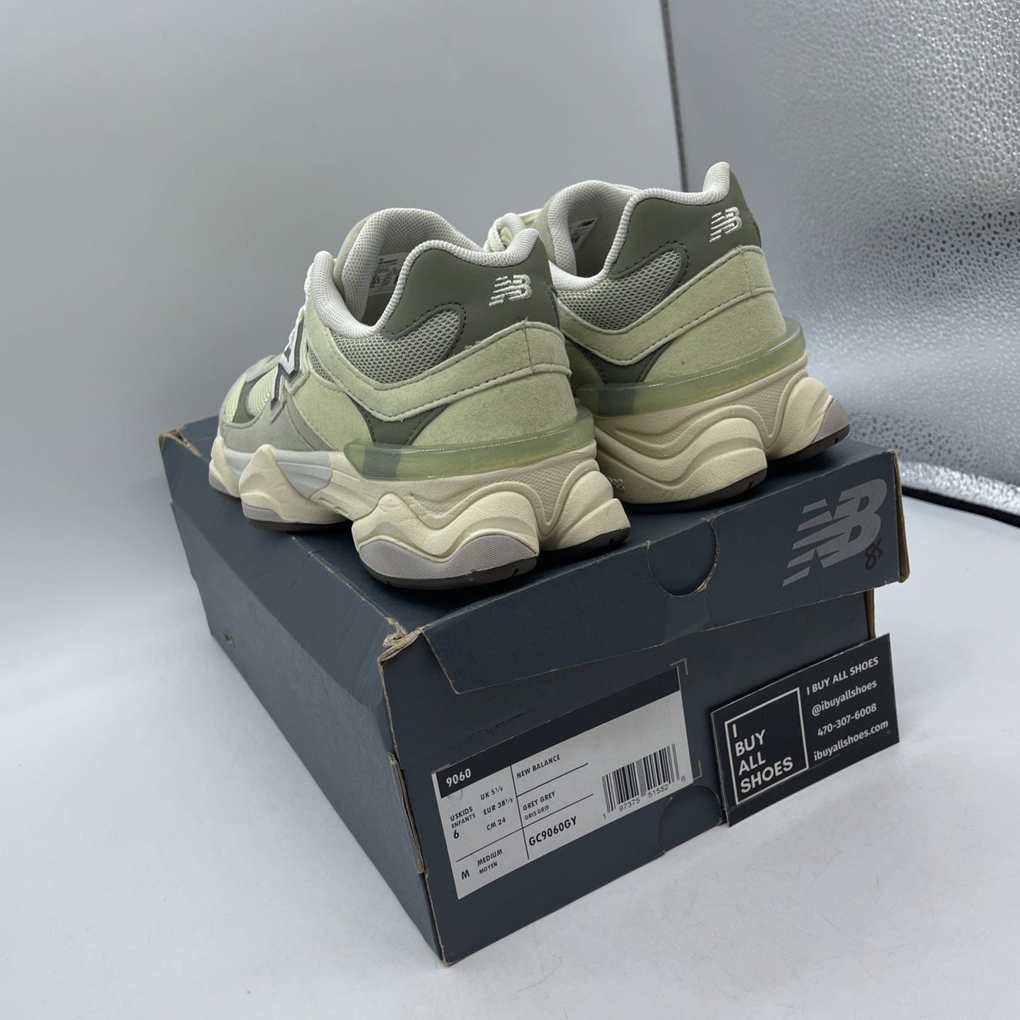 Size 6Y - New Balance 9060 Wide NB Olivine Green Suede (GC9060GY)