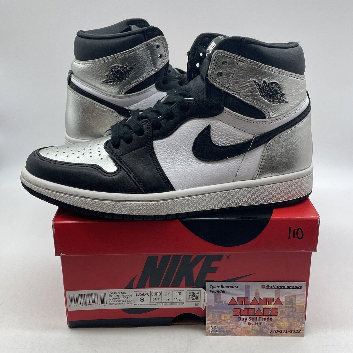 Size 8 - Jordan 1 High OG Metallic Silver White Black Leather (CD0461-001)