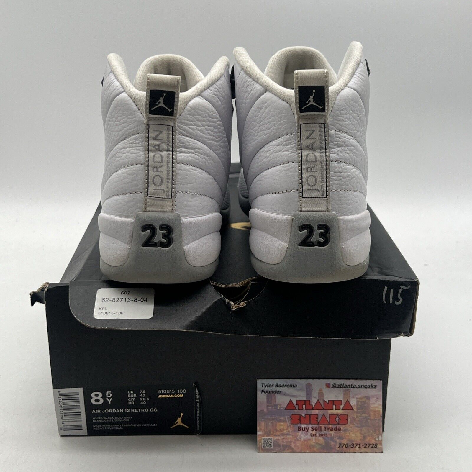 Size 8.5Y - Air Jordan 12 Wolf Grey White Black Leather (510825-108)