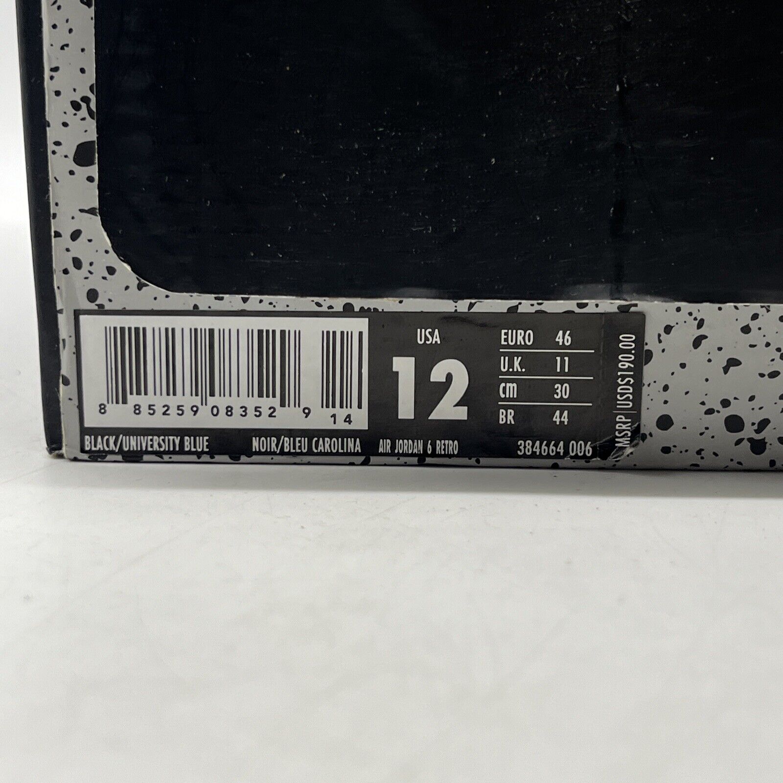 Size 12 - Air Jordan 6 Retro UNC Black (384664-006)