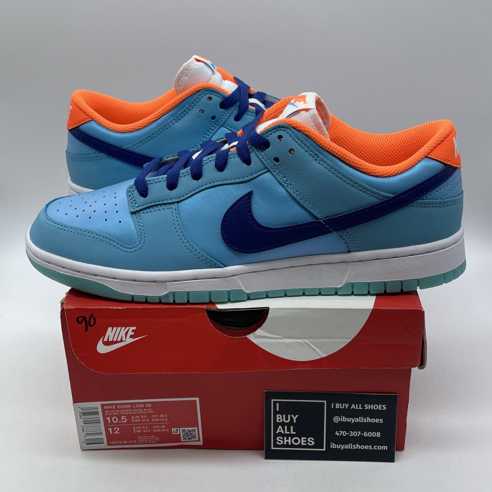 Size 10.5 - Nike Dunk SE Low Baltic Blue Total Orange Leather (HQ1538-416)