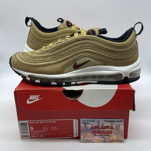 Size 9 - Nike Air Max 97 OG QS Metallic Gold White Red Black (884421-700)