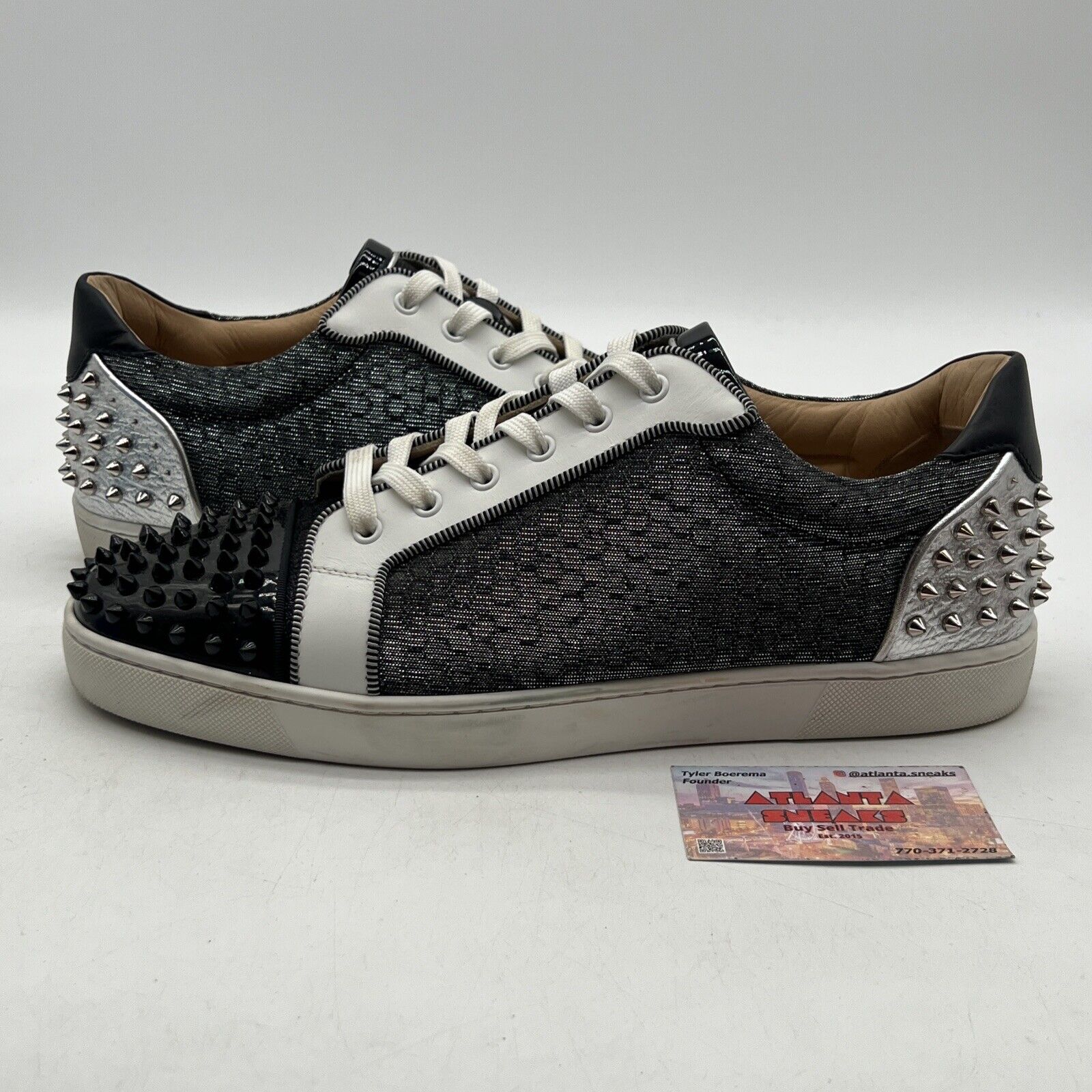 Size 13 - Christian Louboutin Seavaste 2 Orlato Flat Silver Black (3220748CMA3)