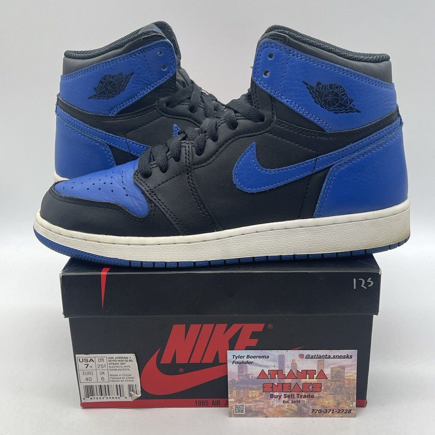 Size 7Y (GS) - Jordan 1 Retro OG High Royal White Black Leather (575441-007)