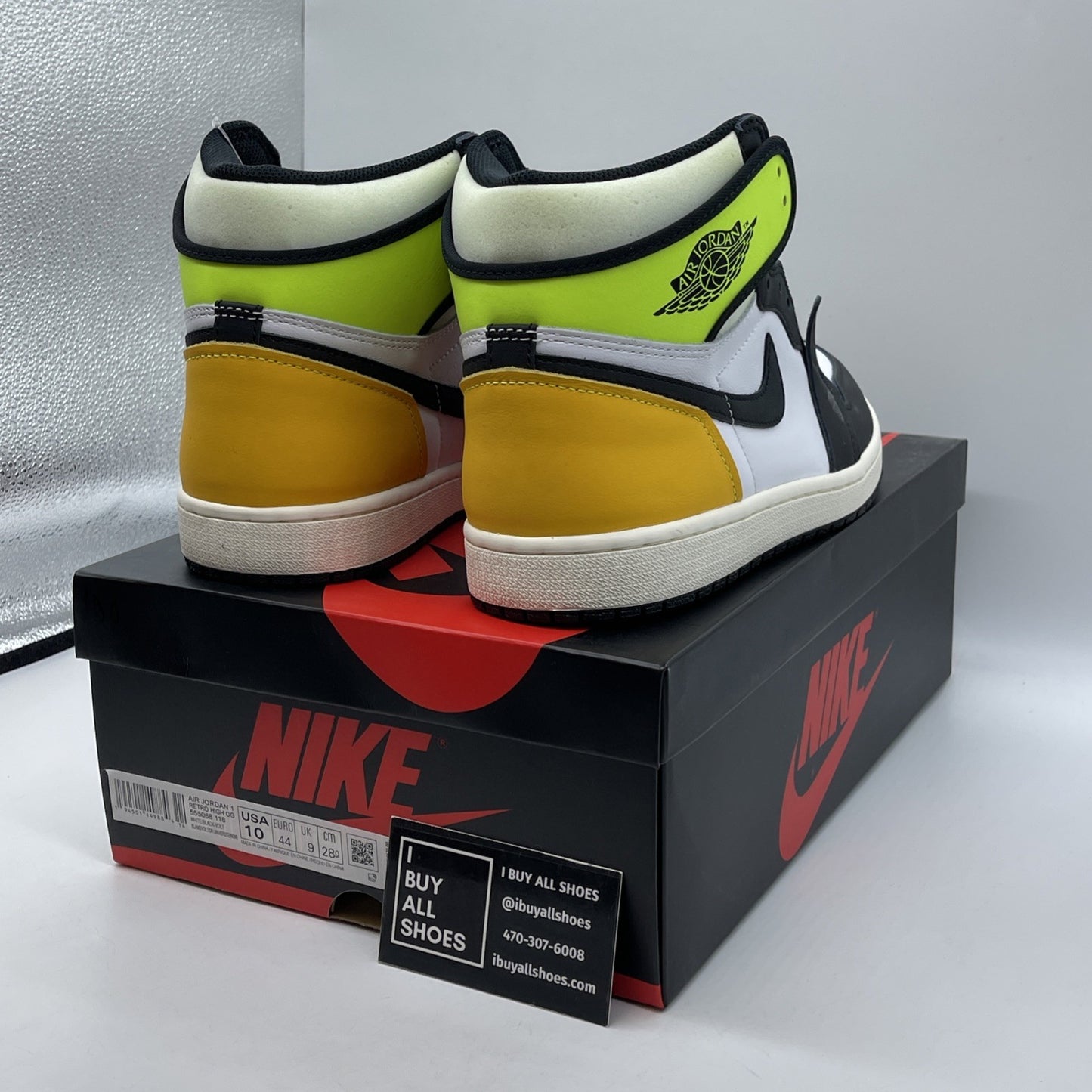 Size 10 - Jordan 1 Retro High OG Volt White Black Yellow Leather (555088-118)