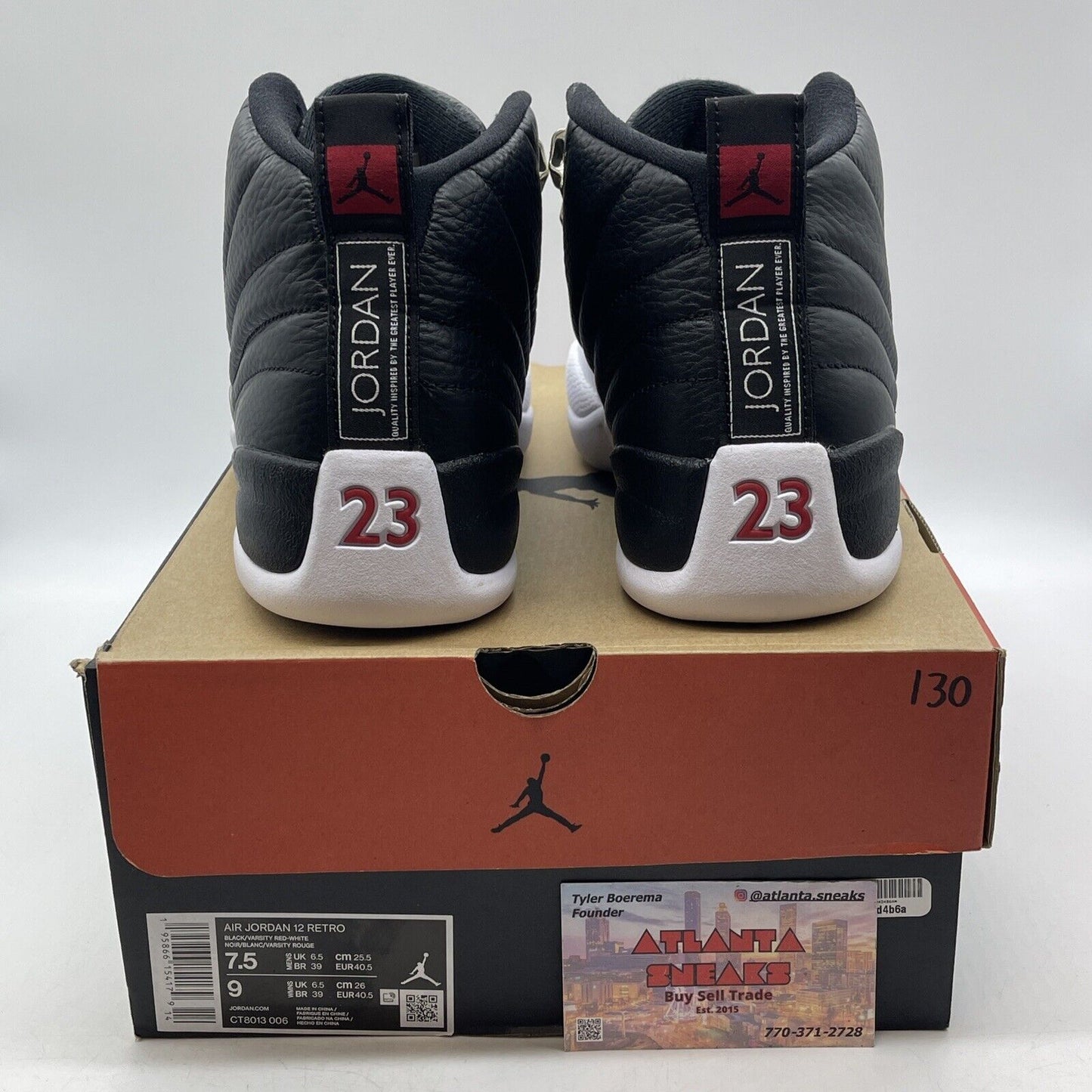 Size 7.5 - Jordan 12 Retro Mid Playoff Black White Red Leather (CT8013-006)