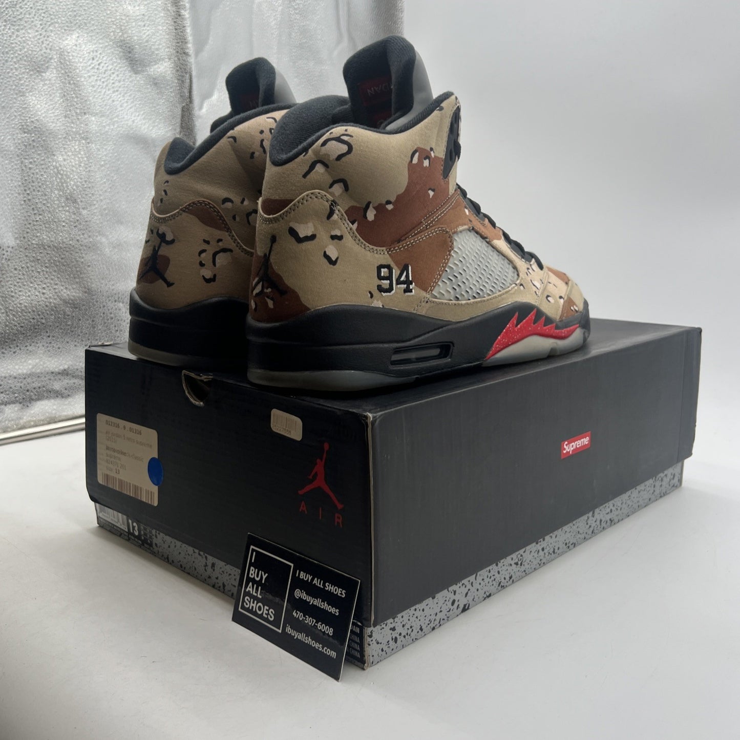 Size 13 - Supreme x Air Jordan 5 Retro Desert Camo (824371-201)