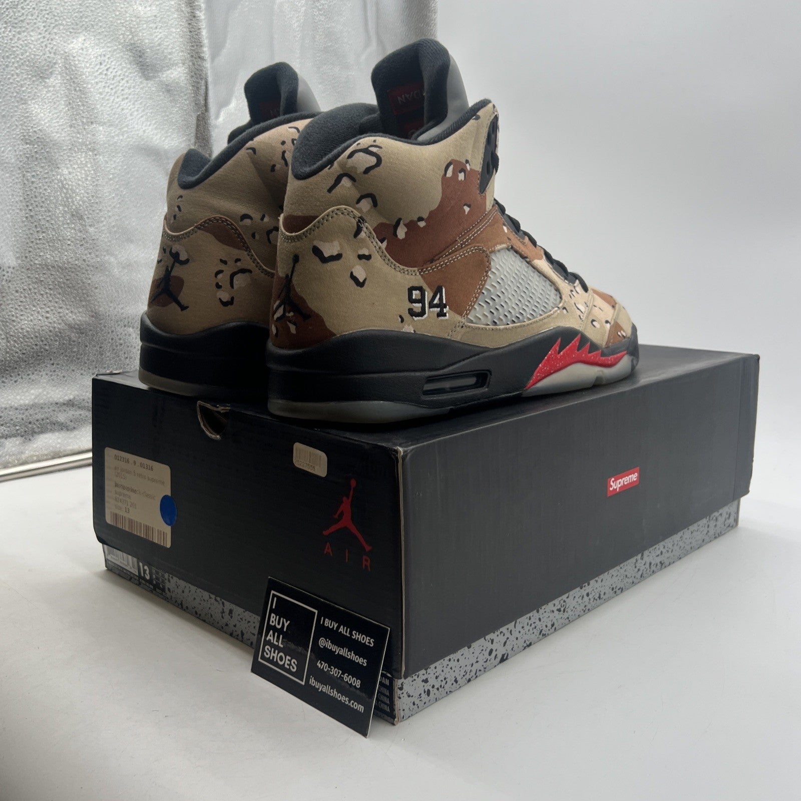 Size 13 - Supreme x Air Jordan 5 Retro Desert Camo (824371-201)
