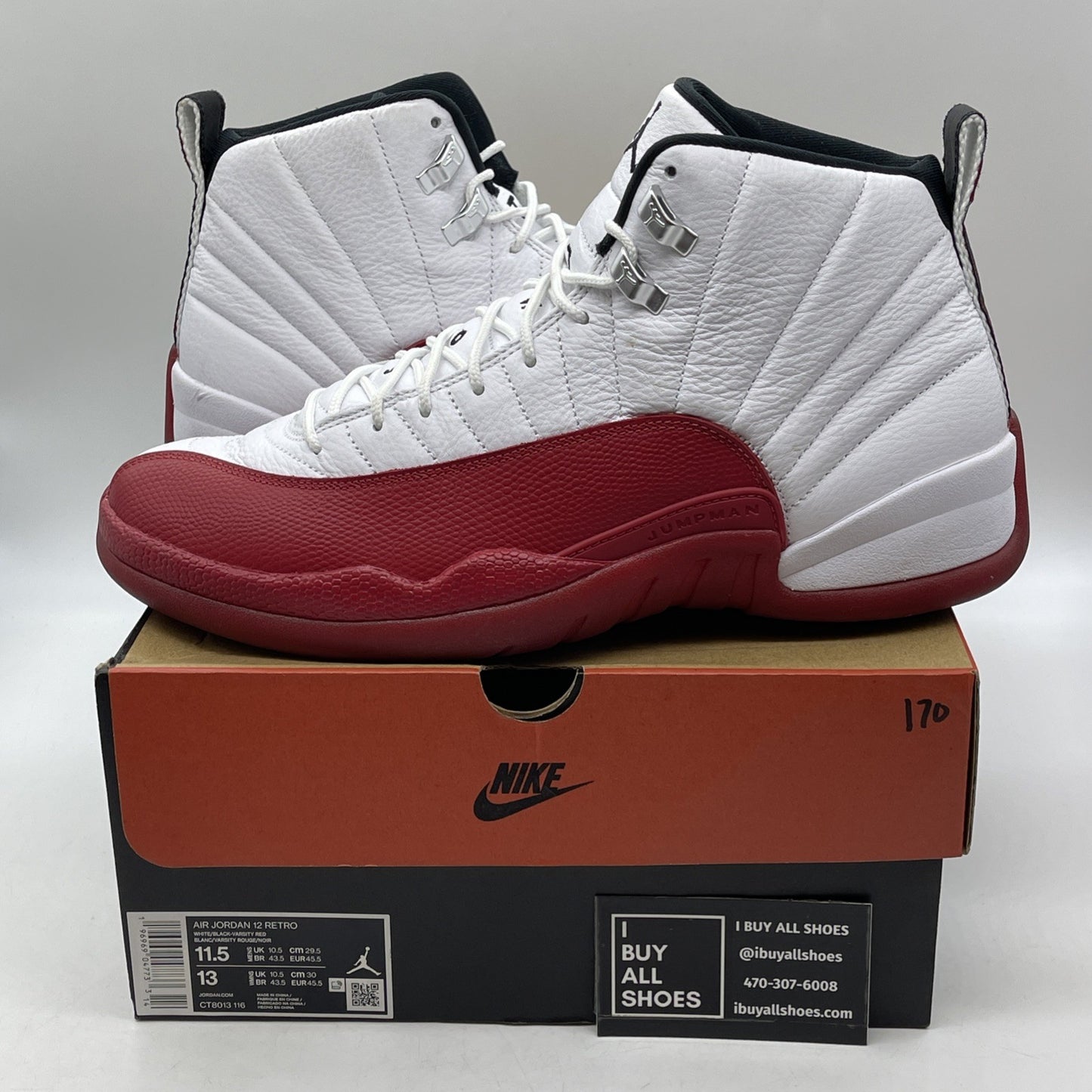 Size 11.5 - Jordan 12 Retro 2023 Mid Cherry White Red Leather (CT8013-116)