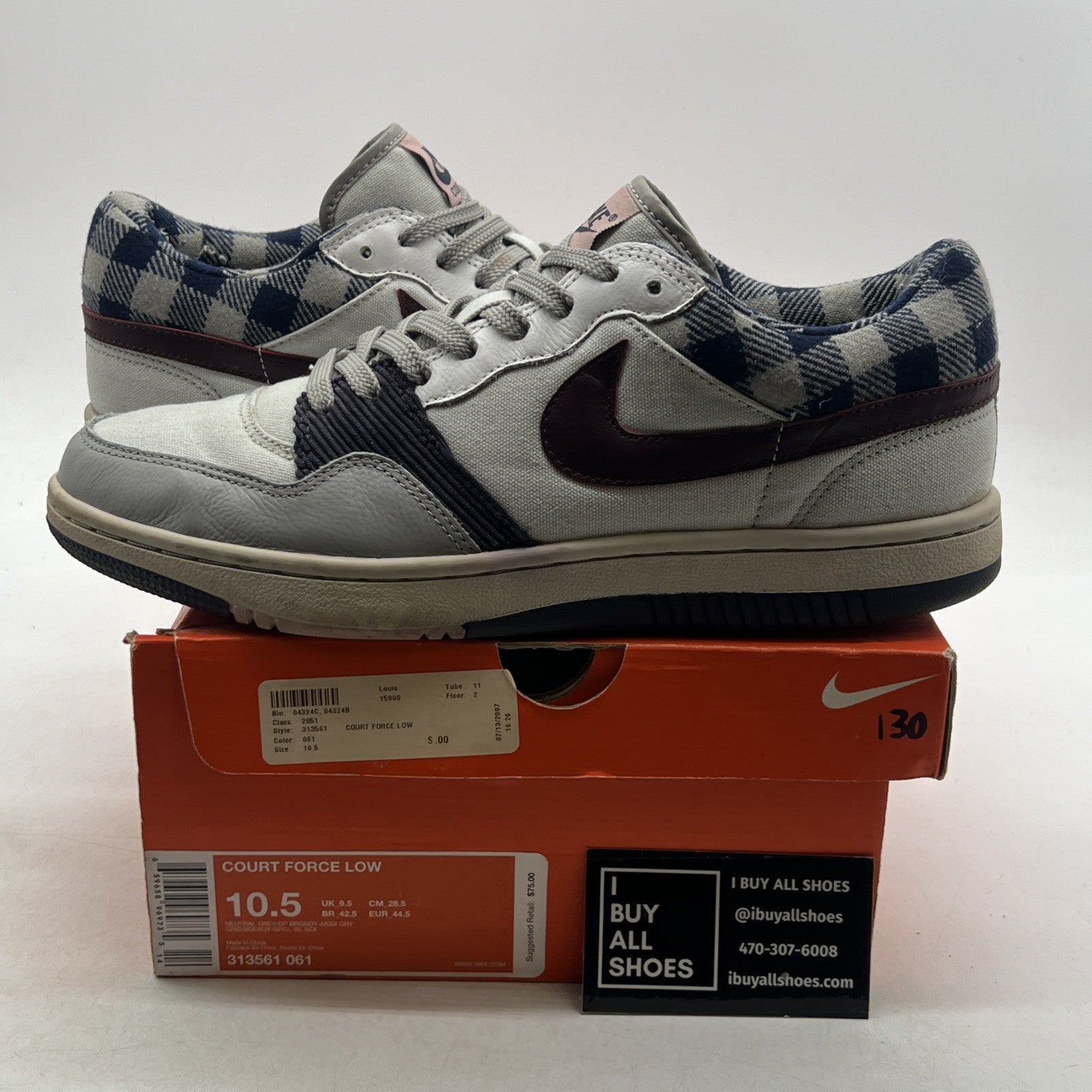 Size 10.5 - Nike Court Force Low Sneakers Gray Navy White (313561-061)