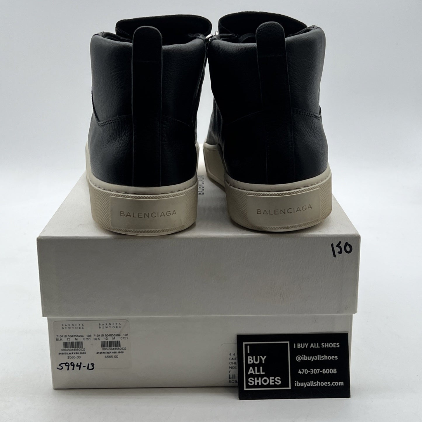 Size 46 - Balenciaga Black Leather Chevre Hamilton Hi-Top Sneaker