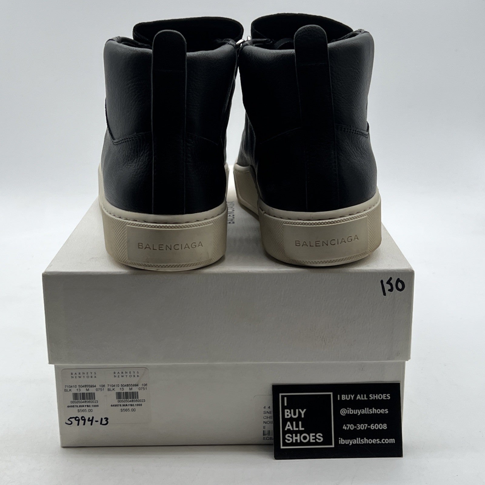 Size 46 - Balenciaga Black Leather Chevre Hamilton Hi-Top Sneaker