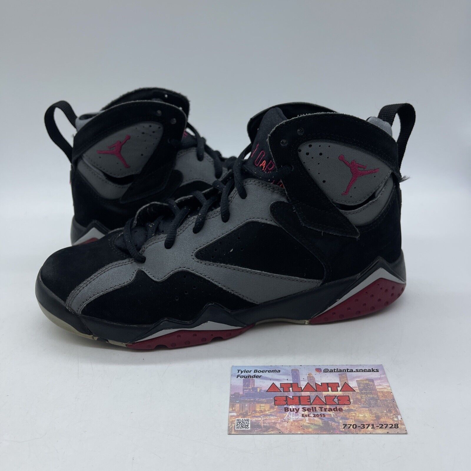 Size 5.5Y - Air Jordan 7 Retro Sport Fuschia GS Black Grey Suede (442960-008)