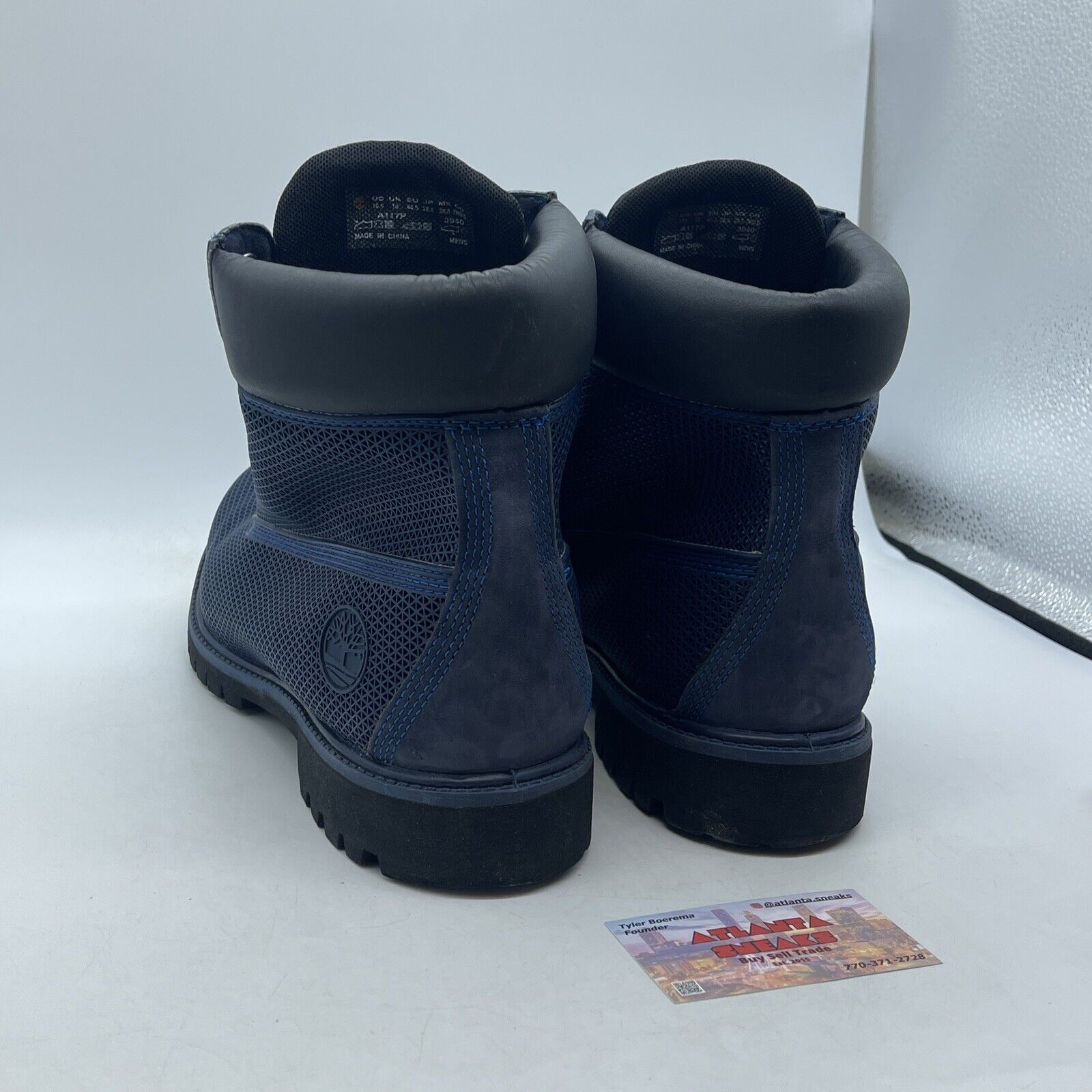 Size 10.5 - Timberland Fabric Mesh Navy Blue Lace Up High Top Boots Leather Blue