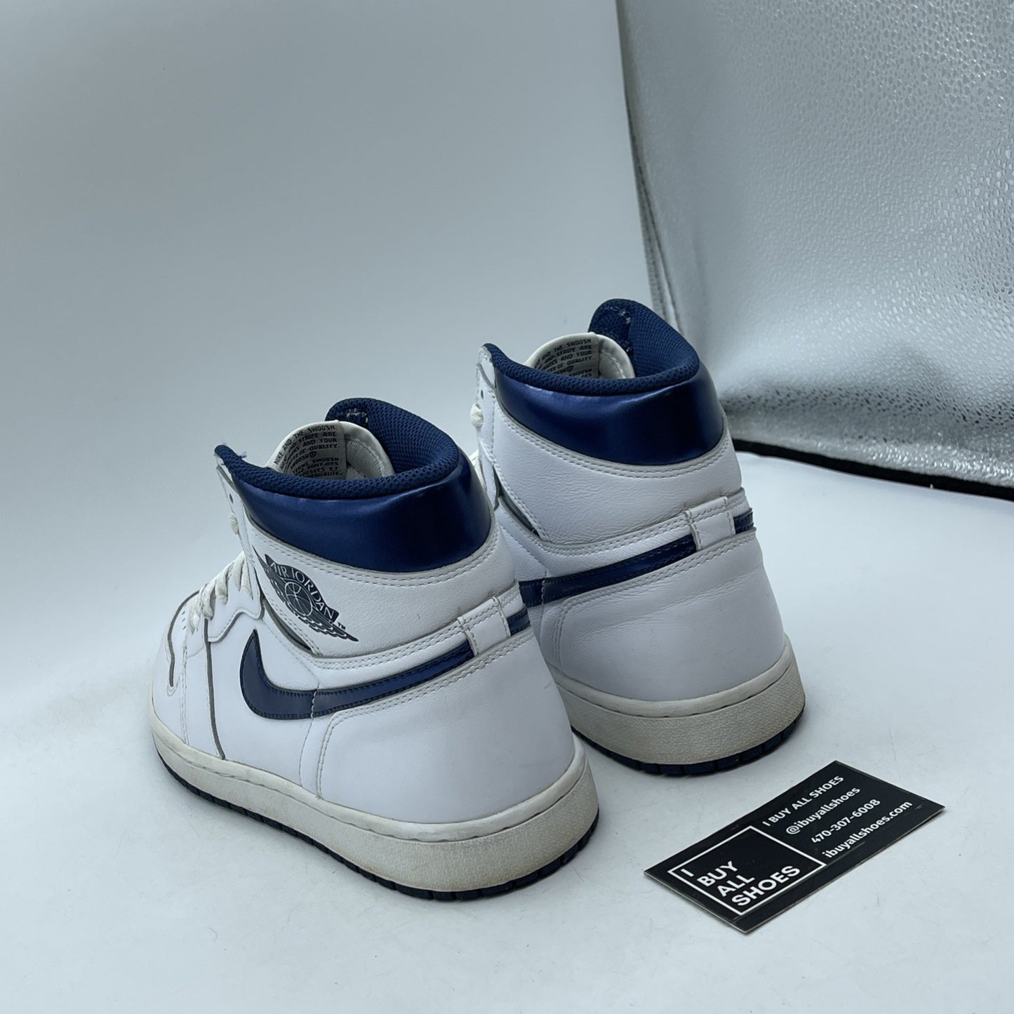 Size 9.5 - Air Jordan 1 Retro OG High Metallic Navy White Leather (555088-106)