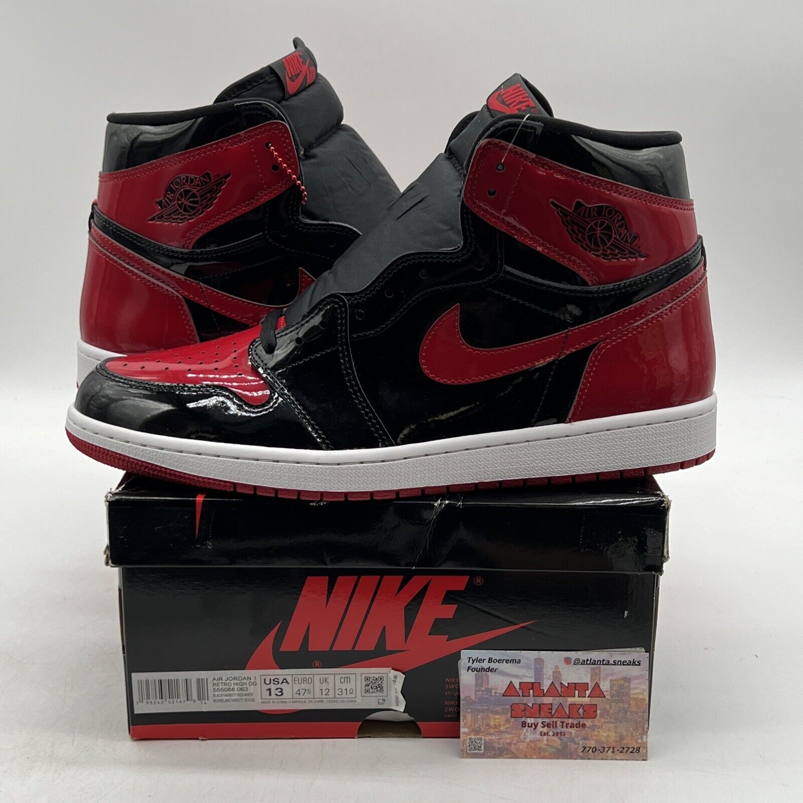 Size 13 - Jordan 1 Retro OG High Patent Bred Black Red White (555088-063)