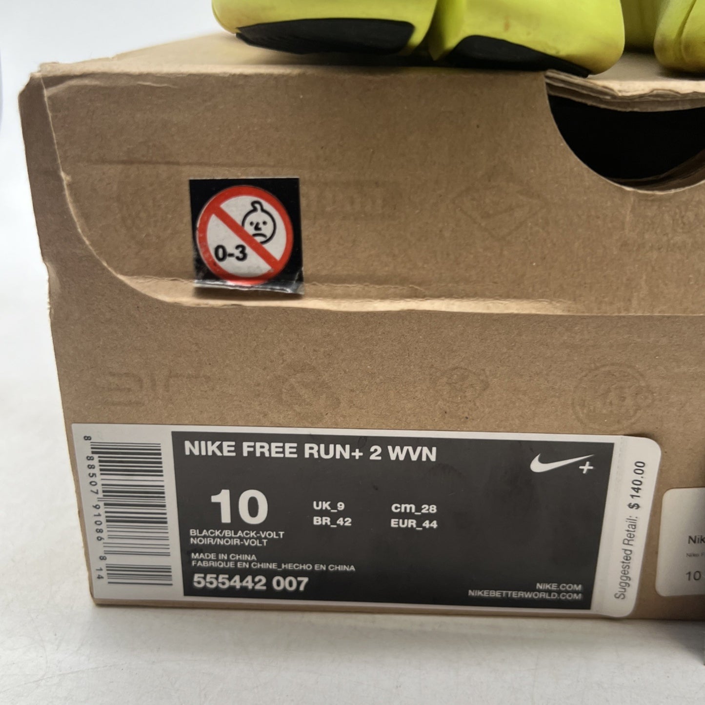 Size 10 - Nike Free Run+ Woven WVN Sneakers Black Volt (555442-007)