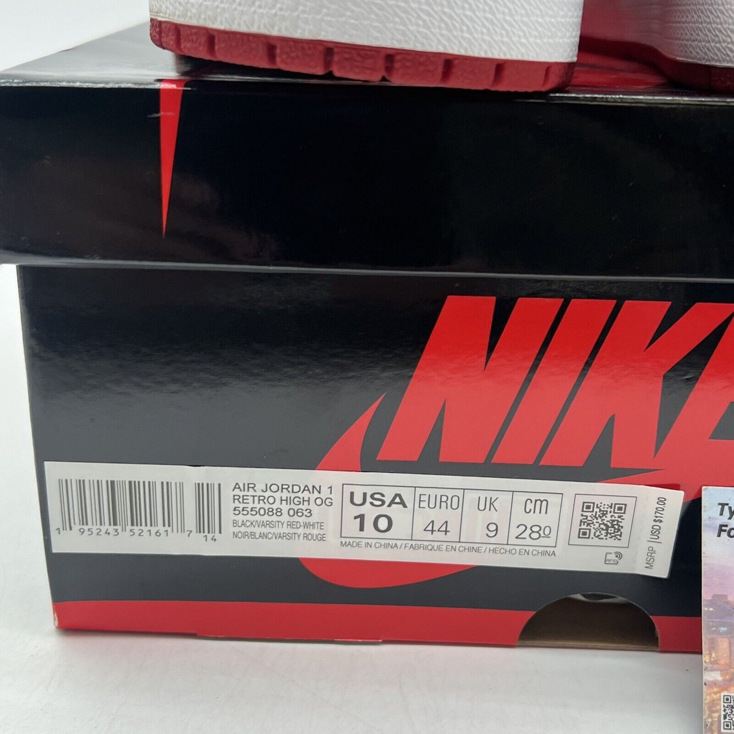 Size 10 - Jordan 1 Retro OG High Patent Bred Black White Red (555088-063)