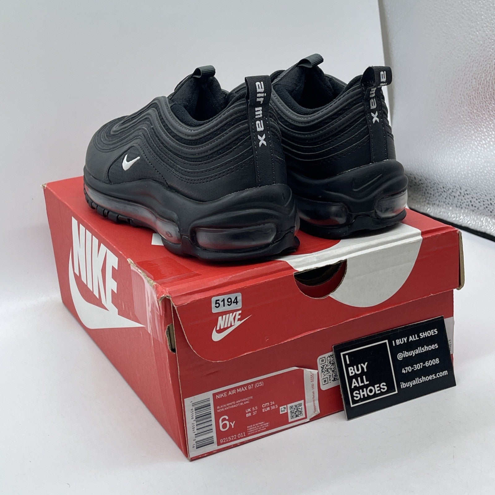 Size 6Y (GS) - Nike Air Max 97 Low Black  Suede Leather (921522-011)