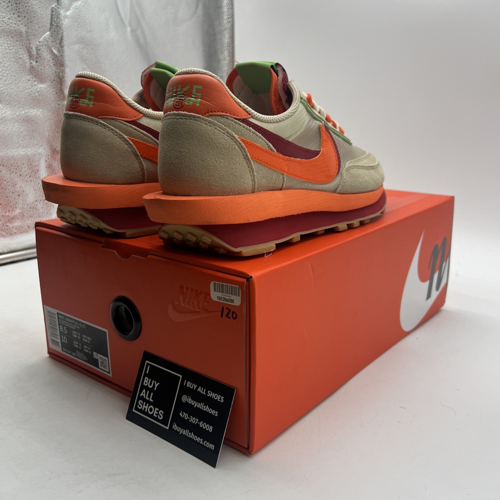 Size 8.5 - Nike sacai x Clot x LDWaffle Net Orange Blaze (DH1347-100)