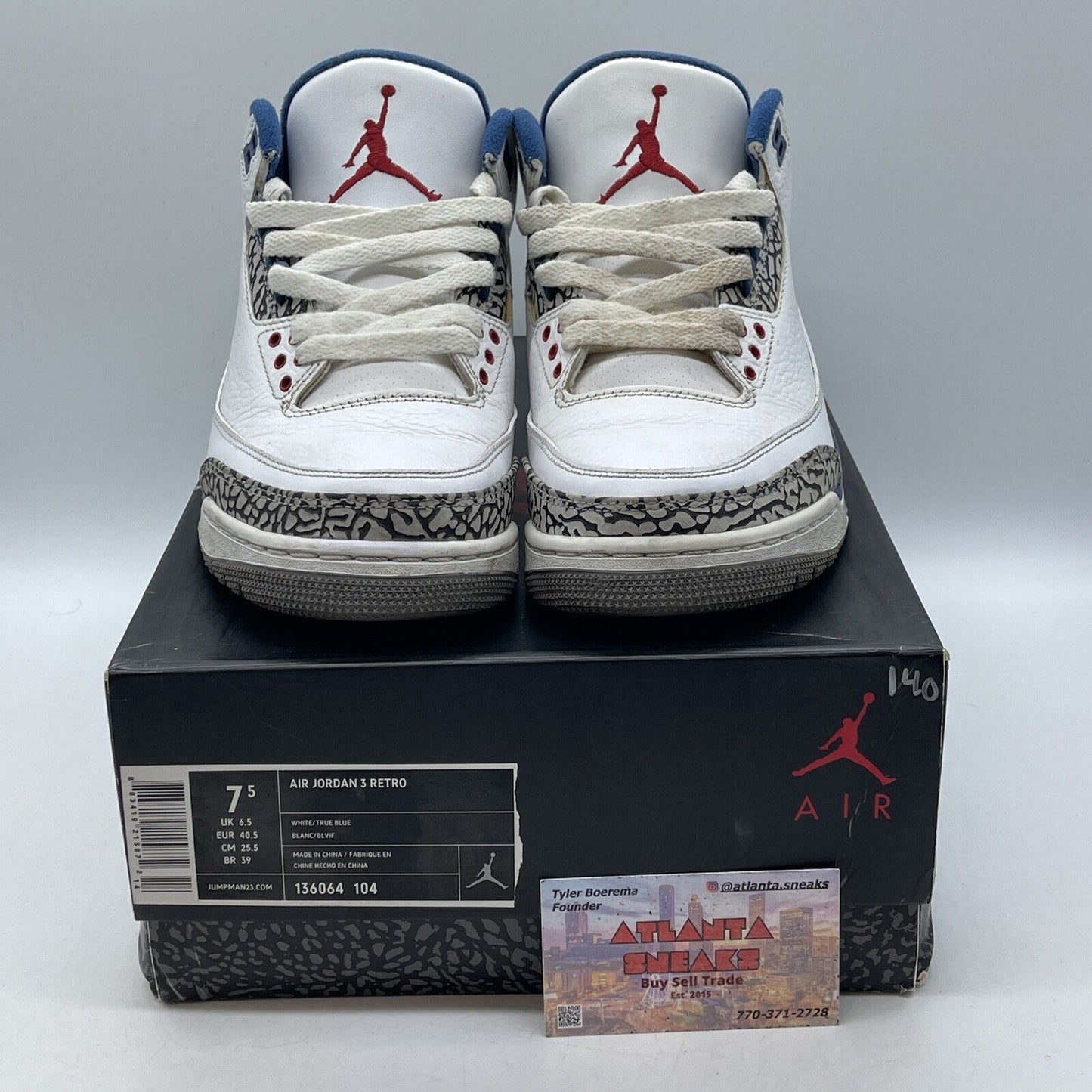 Size 7.5 - Air Jordan 3 Retro 2011 True Blue White Leather Suede (136064-104)