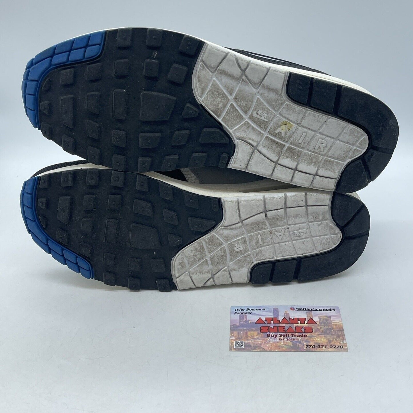 Size 11 - Nike Air Max 1 Essential Wolf Grey White Blue Suede (537383-104)
