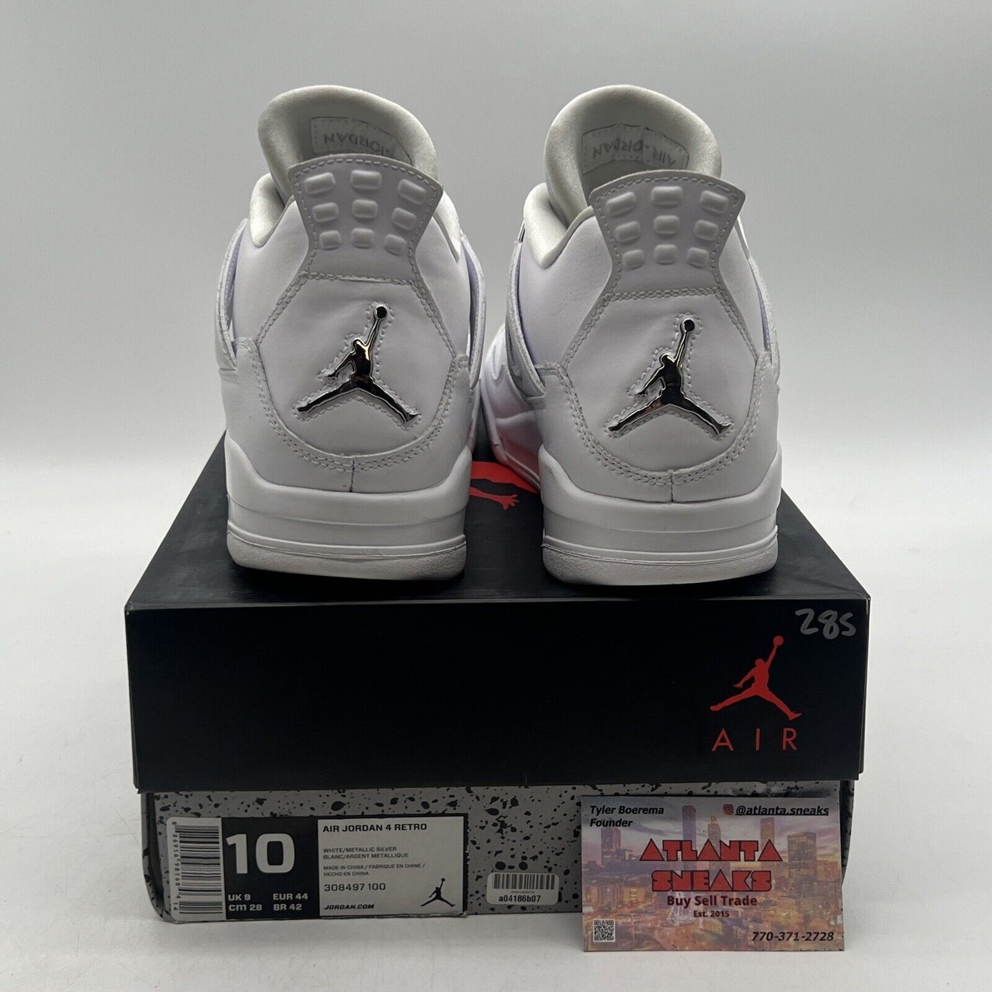 Size 10 - Jordan 4 Retro Mid Pure Money White Leather Silver (308497-100)