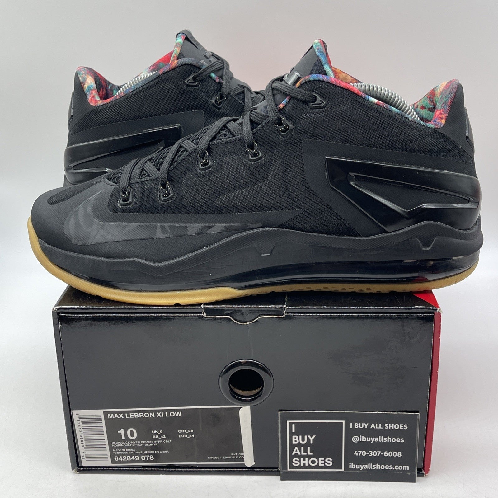 Size 10 - Nike Max LeBron 11 Low Gum Black Leather (642849-078)