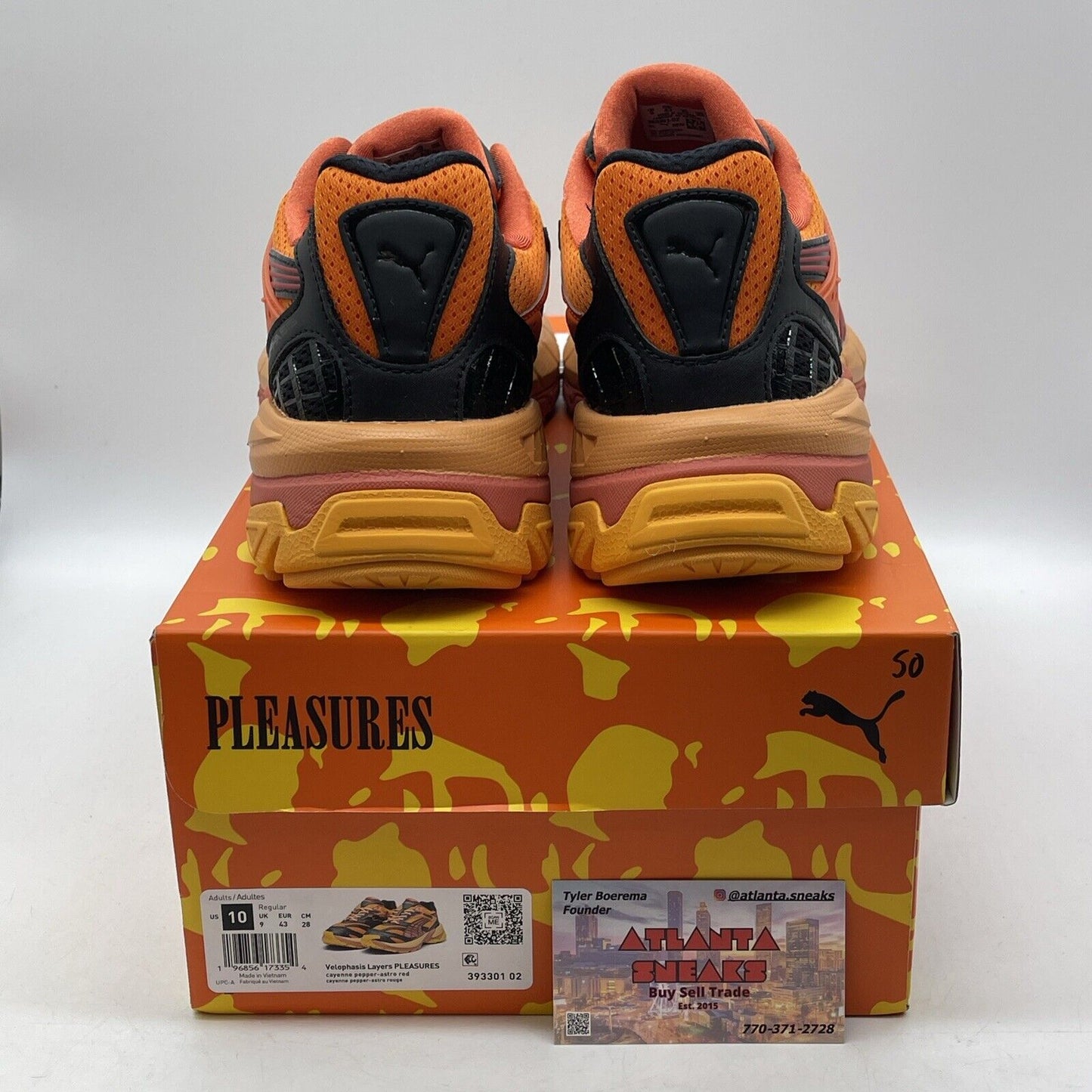Size 10 - PUMA Pleasures x Velophasis Layers Black Orange Red (393301-02)