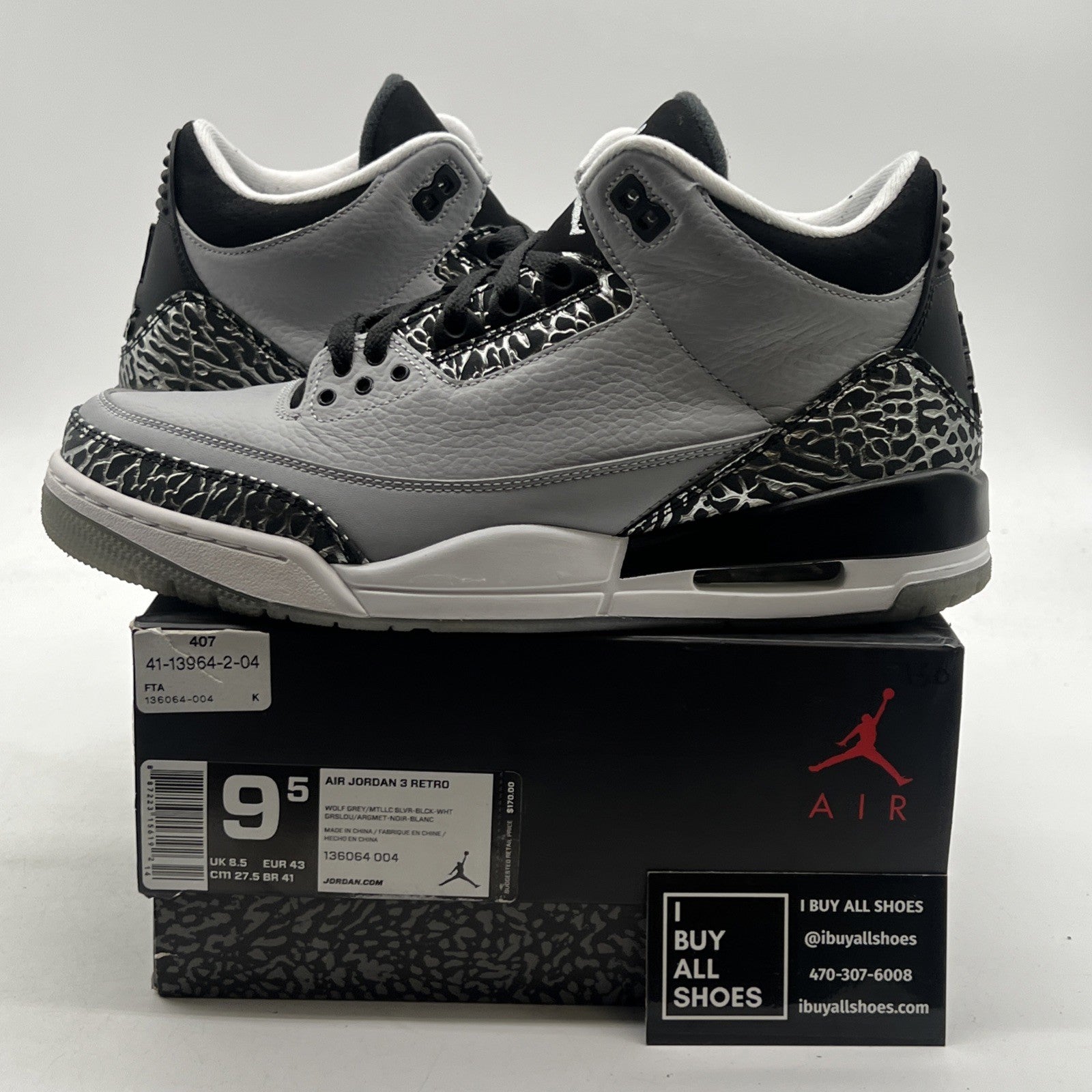 Size 9.5 - Air Jordan 3 Retro Wolf Grey (136064-004)