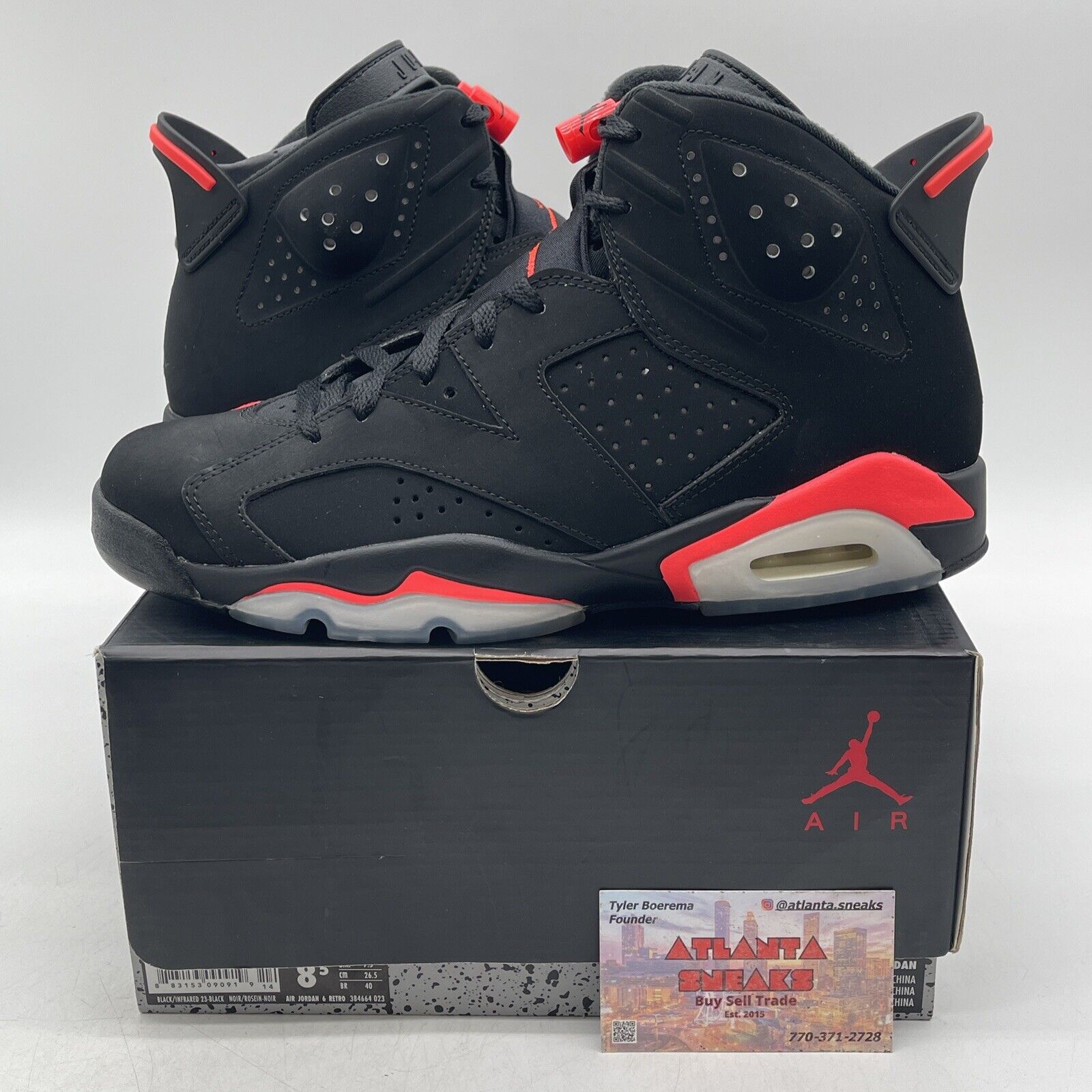 Size 8.5 - Jordan 6 Retro Infrared Black Pink White Suede (384664-023)