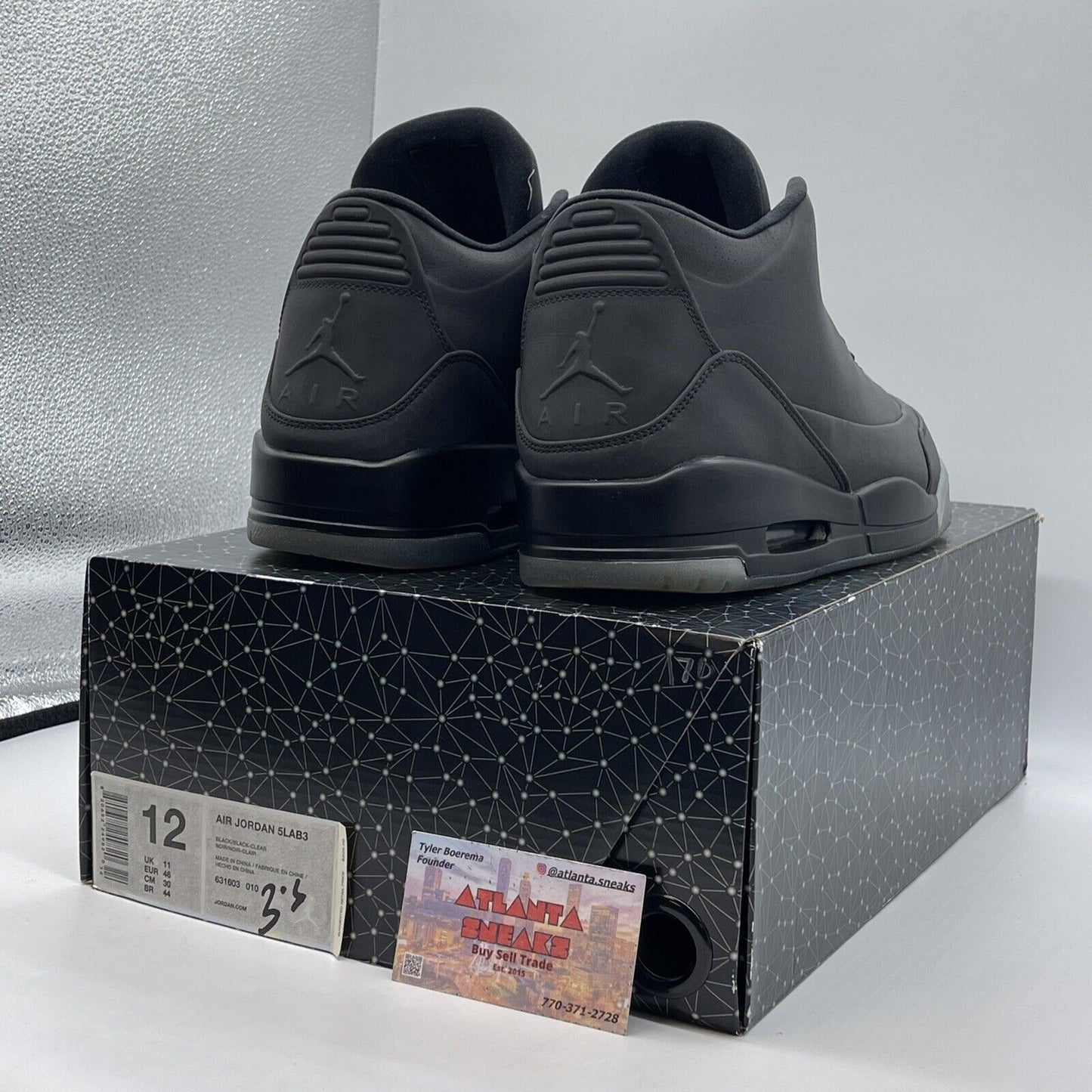 Size 12 - Air Jordan 3 5Lab3 Reflective Black Leather (631603-010)